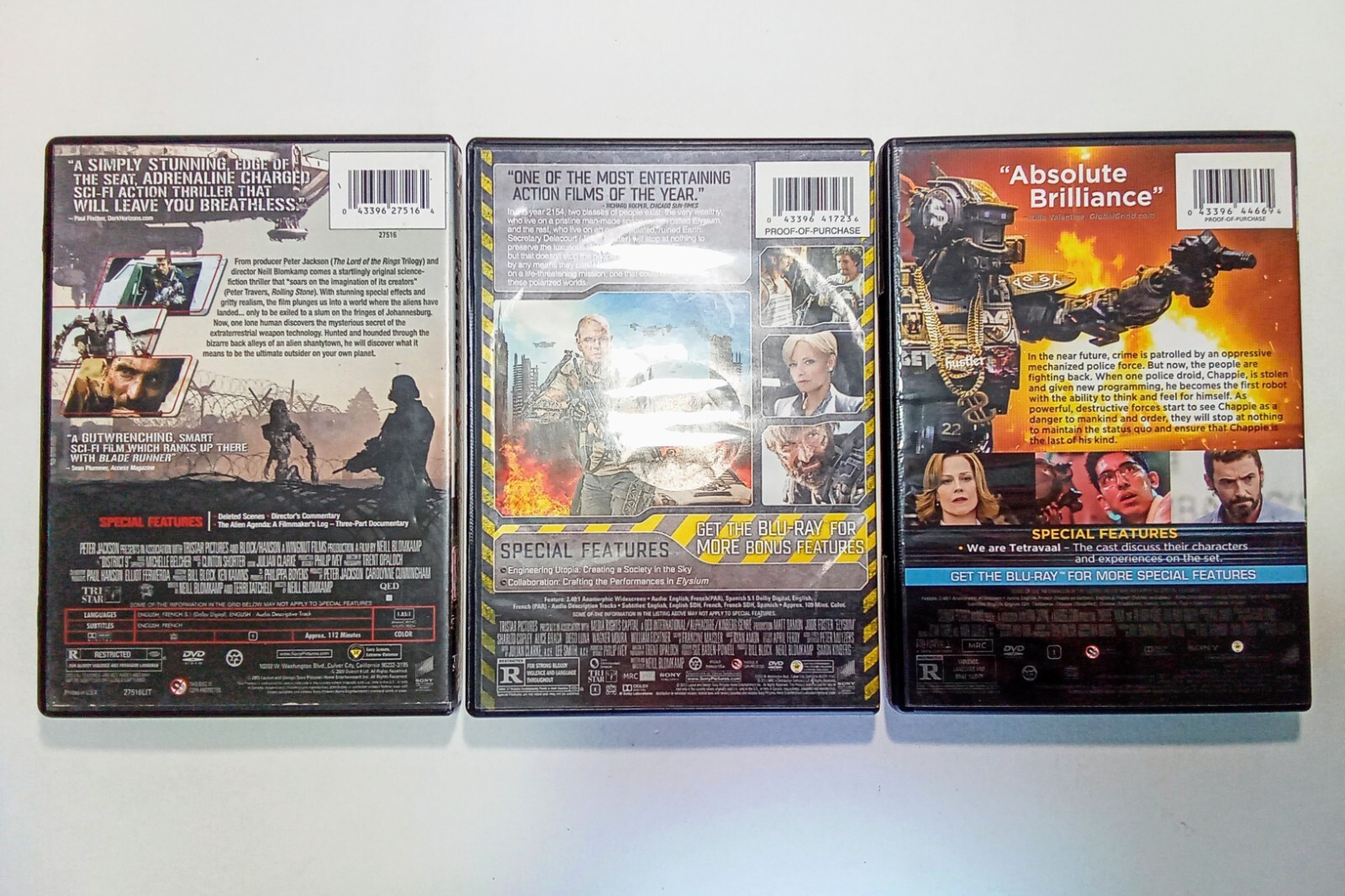 District 9, Elysium and Chappie DVD Lot of 3, Neill Blomkamp Collection, Sci-Fi