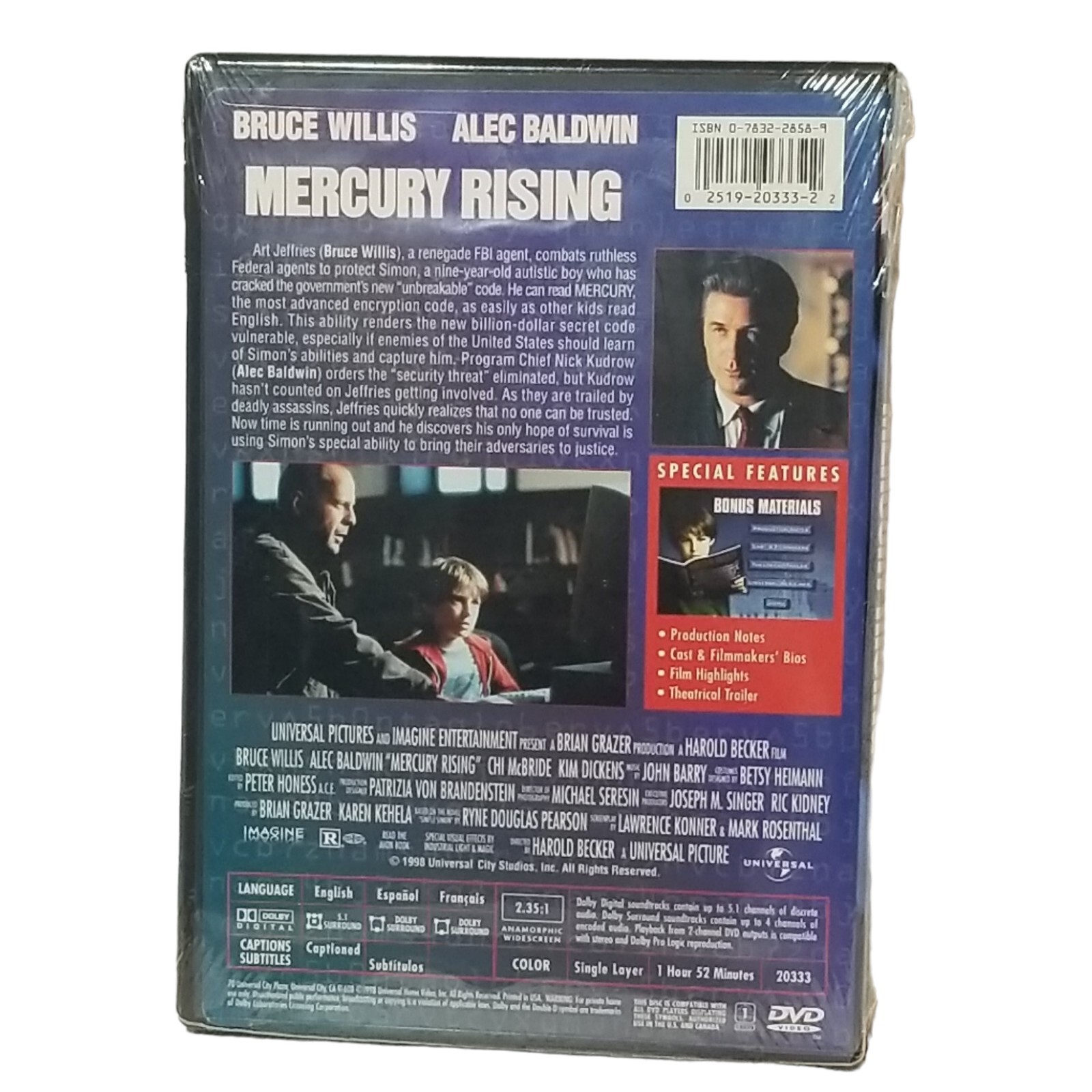 Mercury Rising DVD 1998 Bruce Willis, Alec Baldwin New Sealed NOS Vtg Widescreen