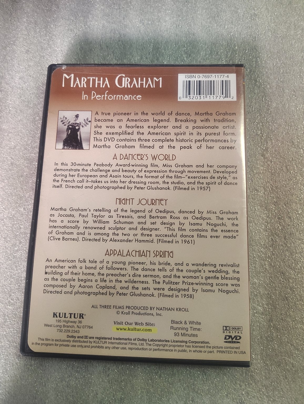 Martha Graham In Performance DVD 93 Min Dance Legend Special Features