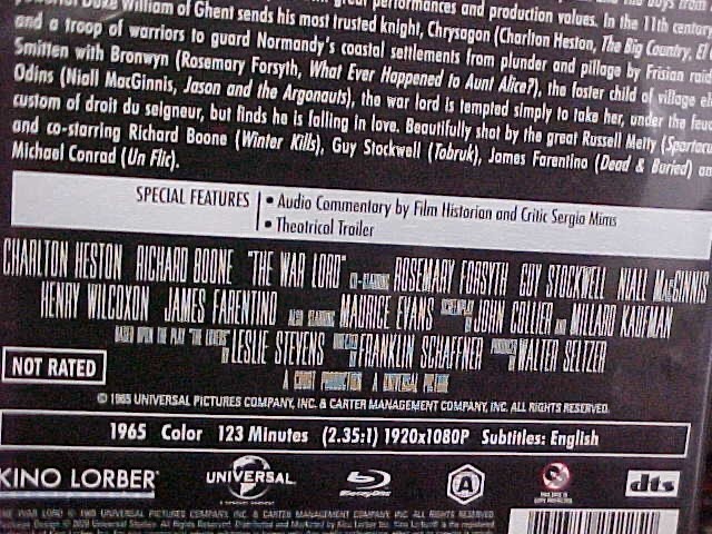 ‘The War Lord’ (Blu-ray, 1965) Kino Lorber, Charlton Heston, Richard Boone Wow!!
