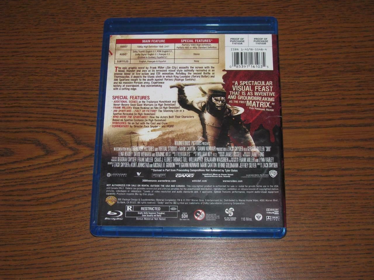 300 (Blu-Ray, 2007, 1-Disc Set, No Digital Copy)