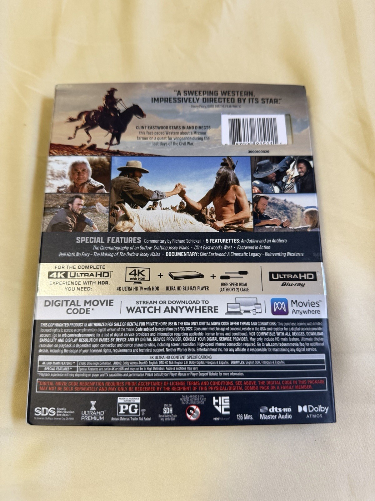 The Outlaw Joey Wales 4k With Slipcover & Digital Code