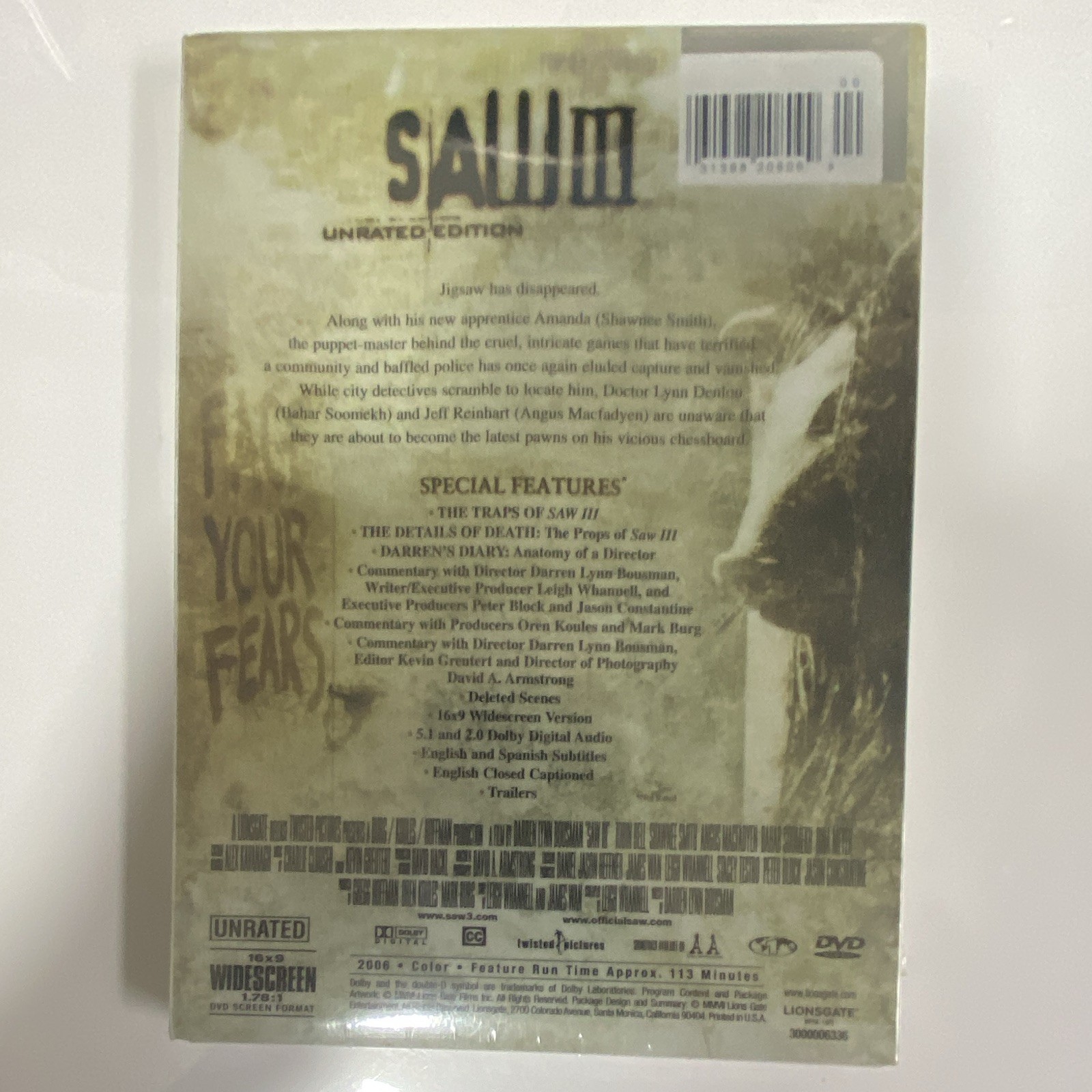 Lionsgate Saw III Unrated Widescreen DVD NR English 2006 113min