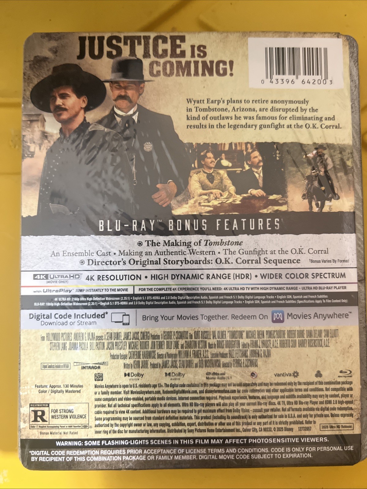 Tombstone 4K UHD + Blu-Ray + Digital Limited Edition U.S. Steelbook MINTY SEALED