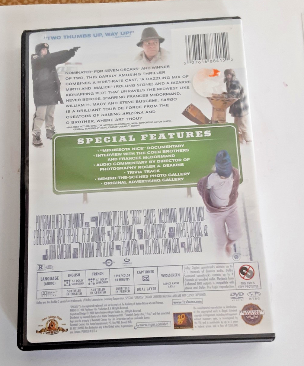 Fargo (1 used DVD w/ case) 1996 Thriller Coen Brothers. Comedy Crime Murder