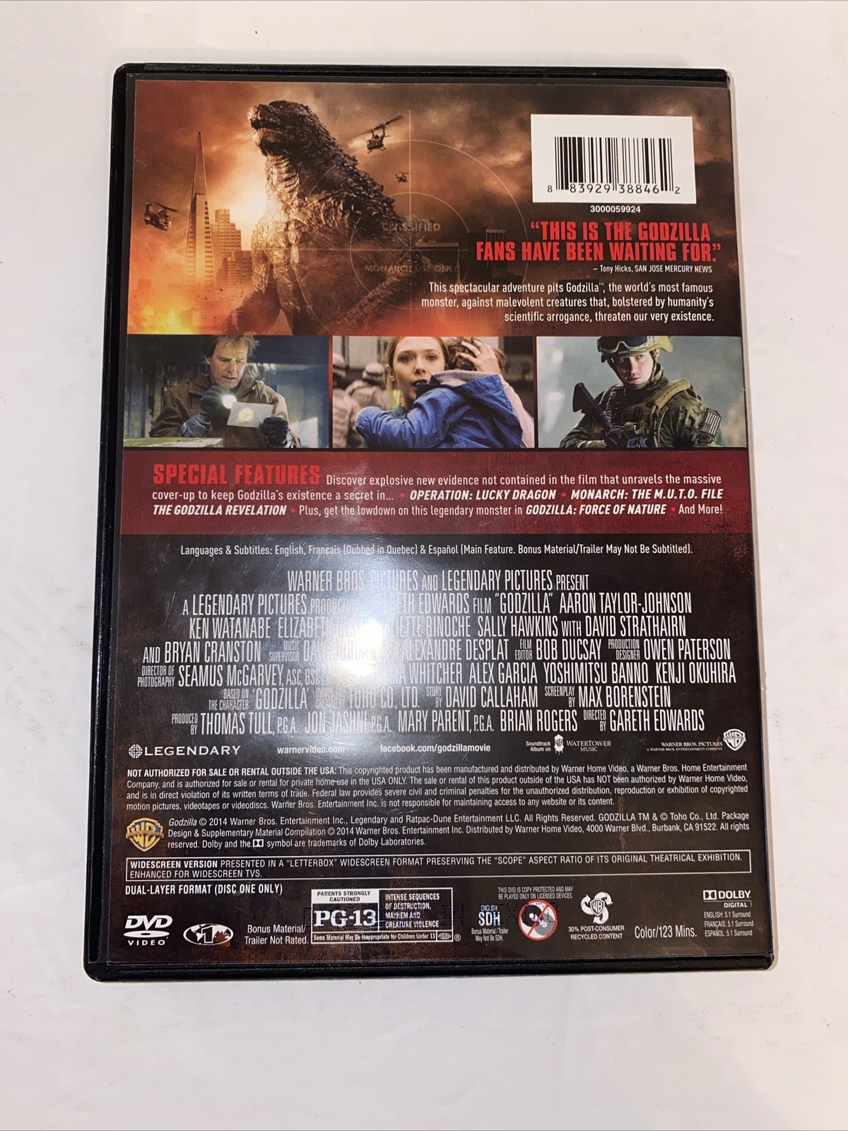 GODZILLA DVD 2014 with Bonus Disc Aaron Taylor-Johnson Gareth Edwards TOHO