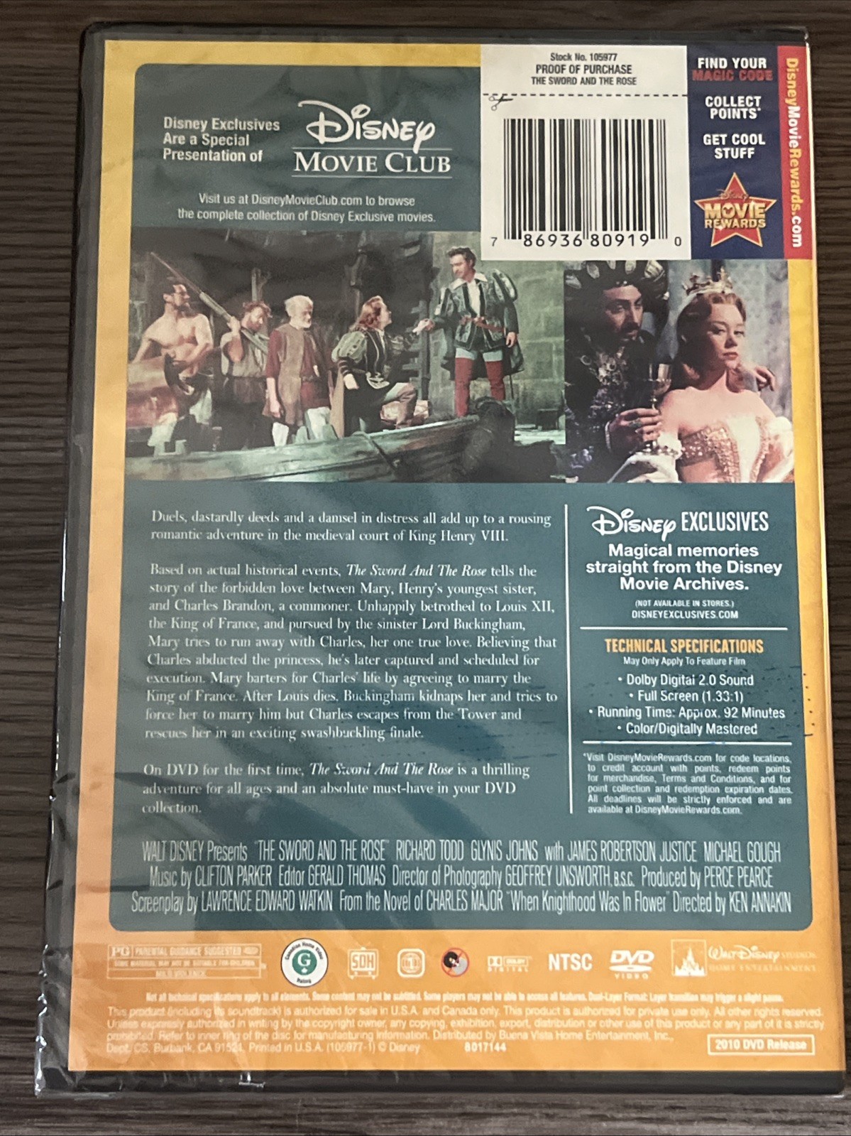 The Sword and the Rose (1953 film, 2010 DVD) Disney Movie Club Exclusive NEW