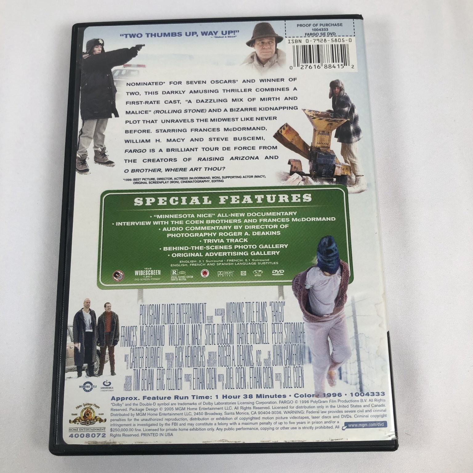 Fargo DVD 1996 Special Edition Frances McDormand Coen Brothers Widescreen
