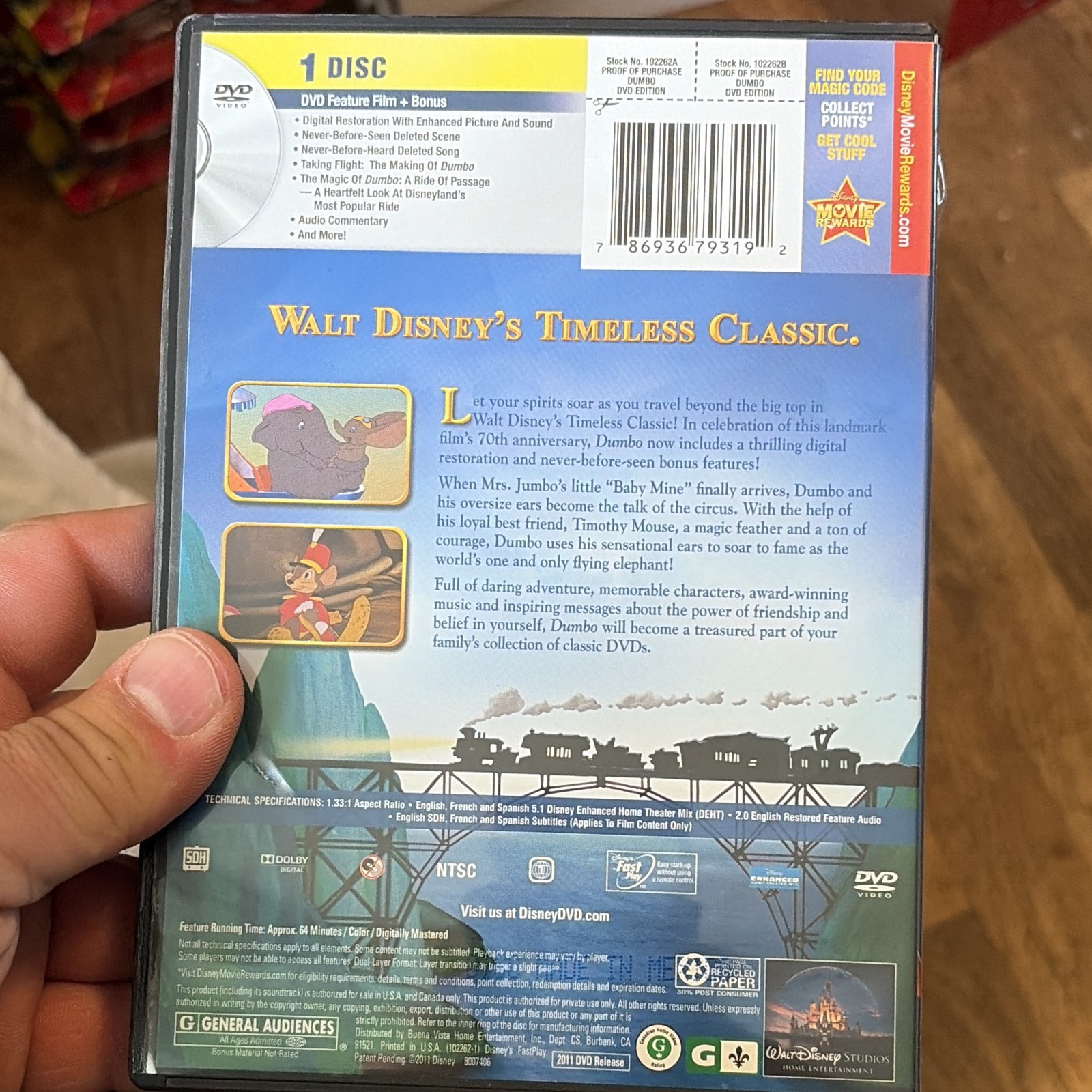 Disney Dumbo DVD 2011 G Commentary Deleted Scenes NTSC 1.33:1 Tall Case