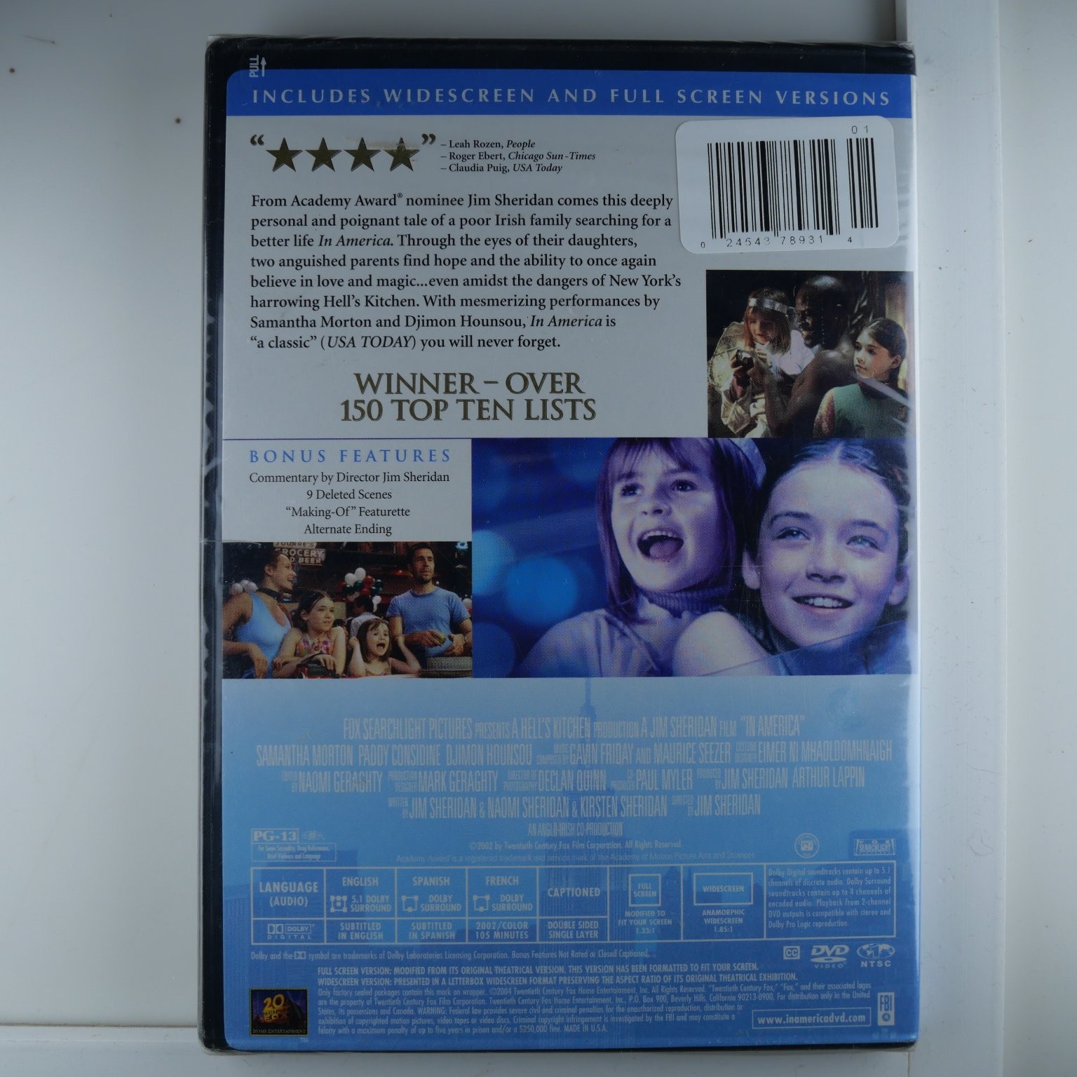 In America DVD 2002 Jim Sheridan Samantha Morton Djimon Hounsou Special Features
