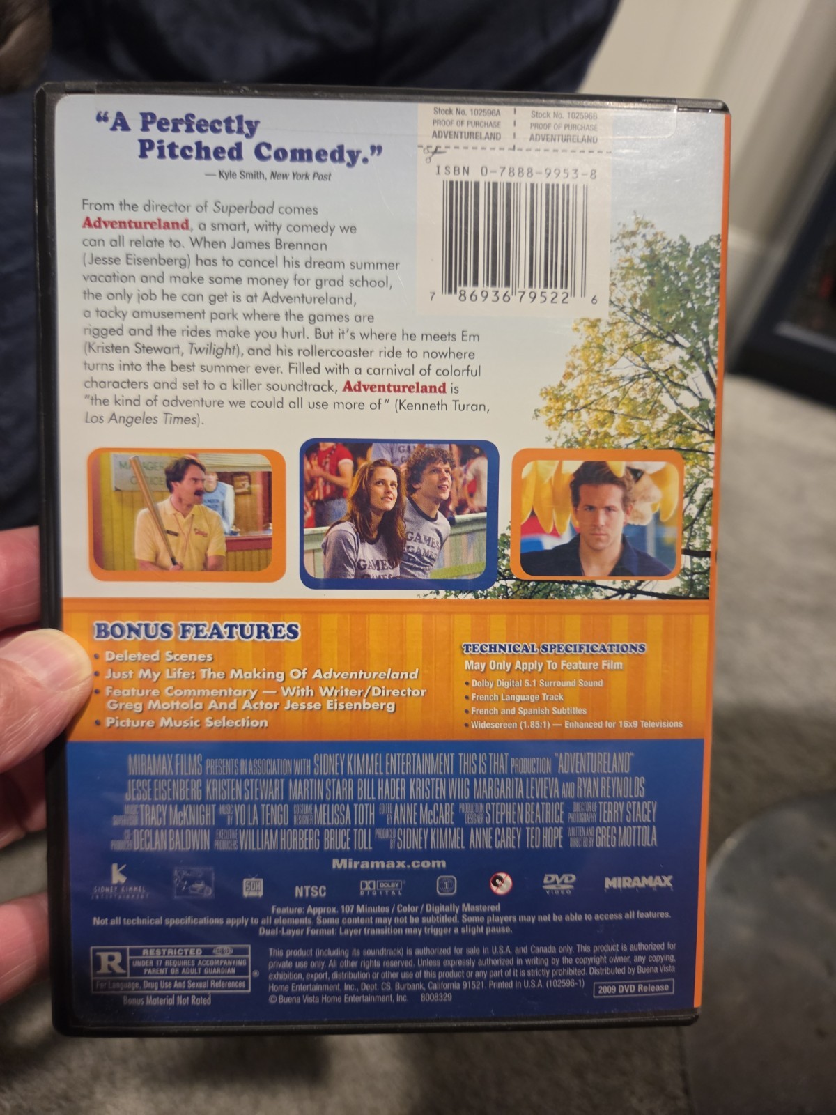 Adventureland (DVD, 2009) Unrated – Bill Hader, Ryan Reynolds, Kristen Stewart