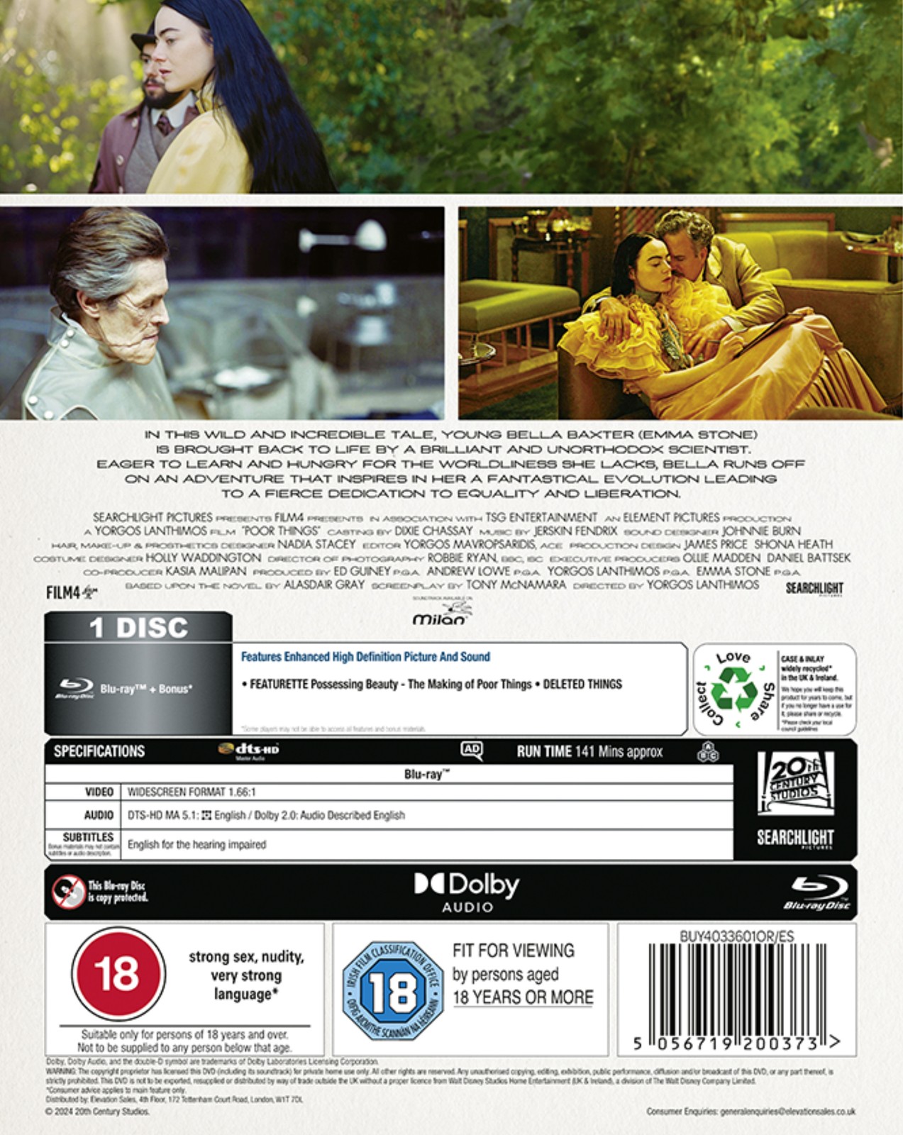 Poor Things (Blu-ray) Kathryn Hunter Willem Dafoe Emma Stone (UK IMPORT)