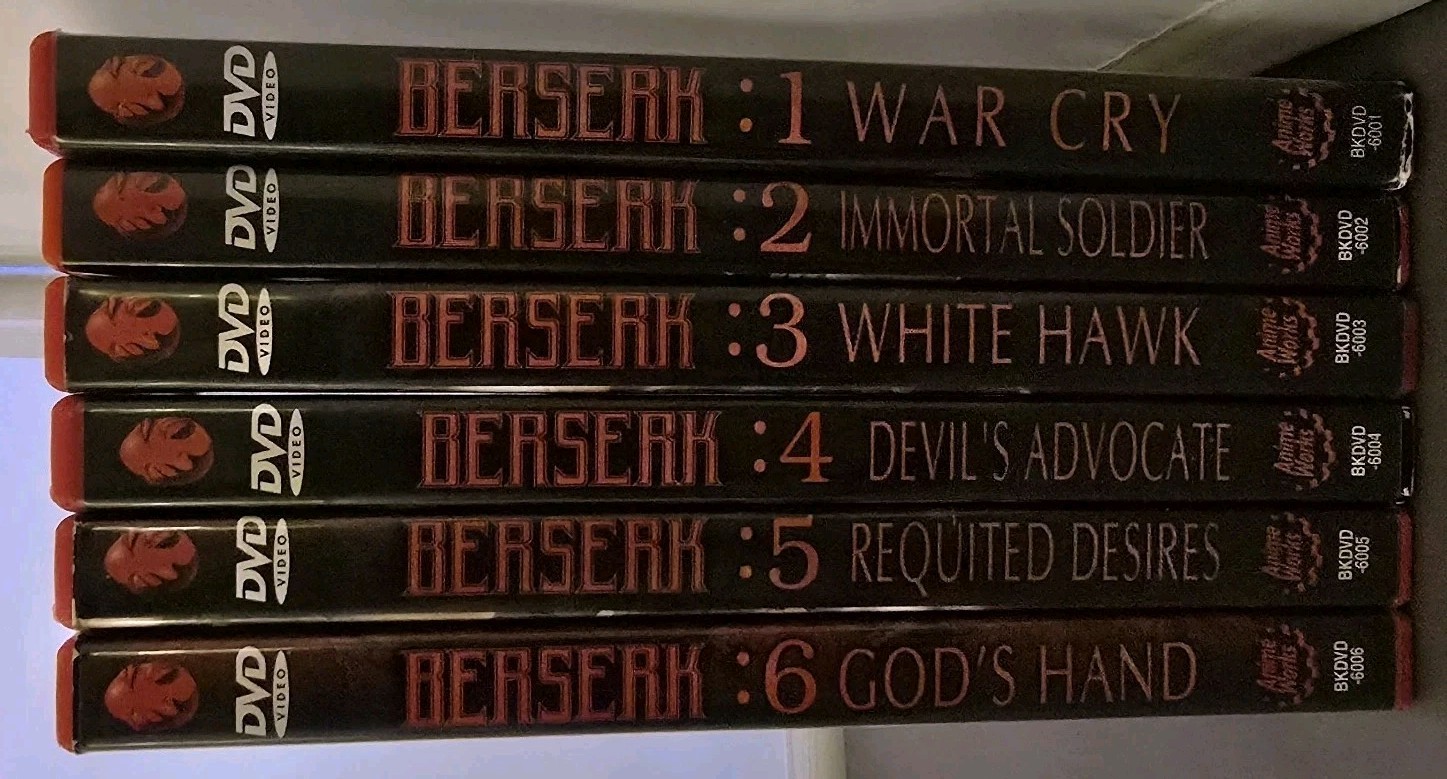 BERSERK Box of War Complete Series 2002 DVD Set Vol 1-6 AnimeWorks English, Red