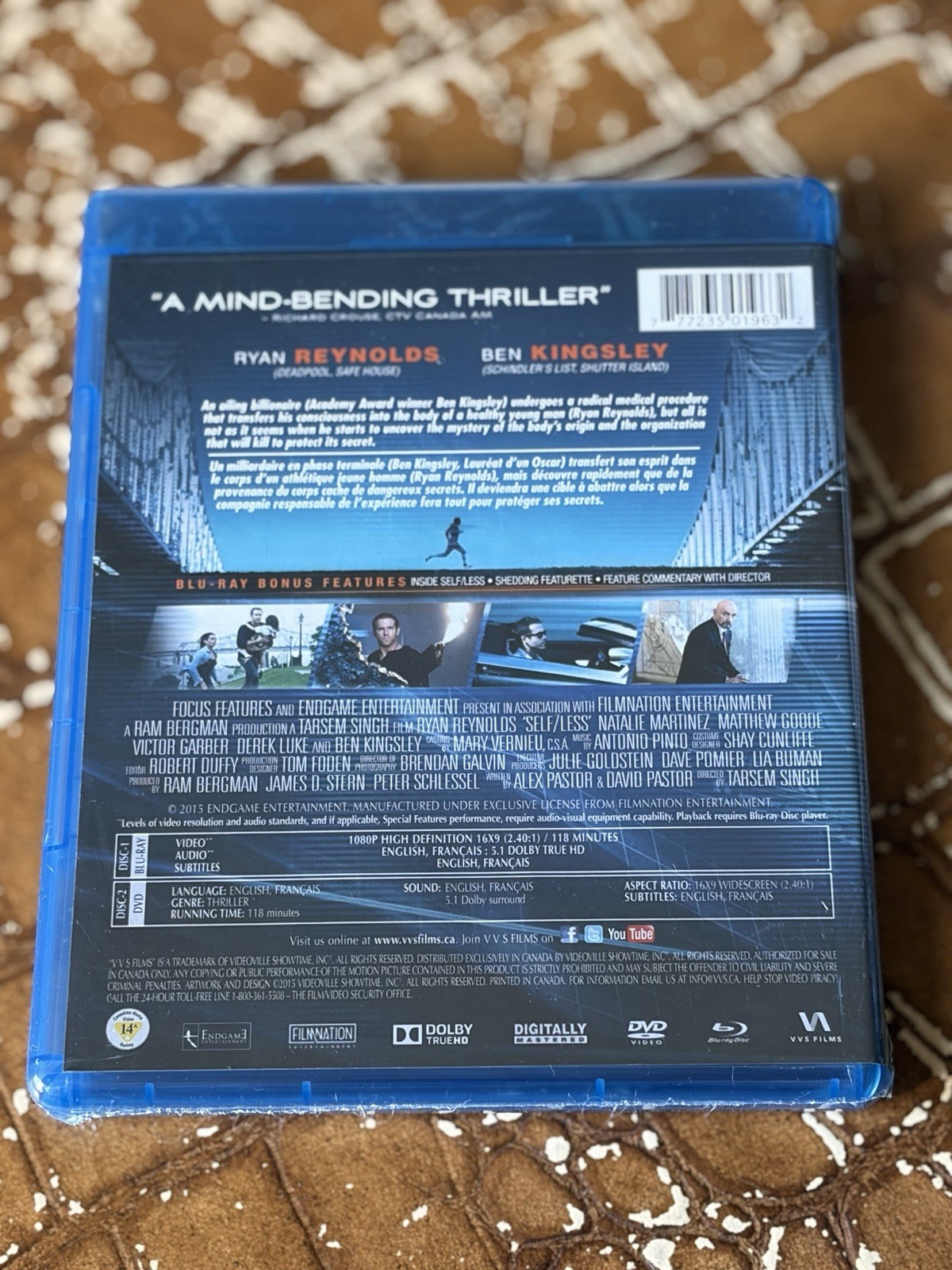 Selfless Blu-Ray DVD Combo: Starring Ryan Reynolds, Ben Kinsley Brand New Sealed