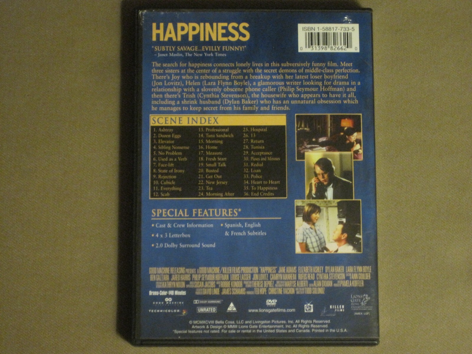 HAPPINESS (1998) DVD TODD SOLONDZ PHILIP SEYMOUR HOFFMAN JANE ADAMS NC-17 OOP NM