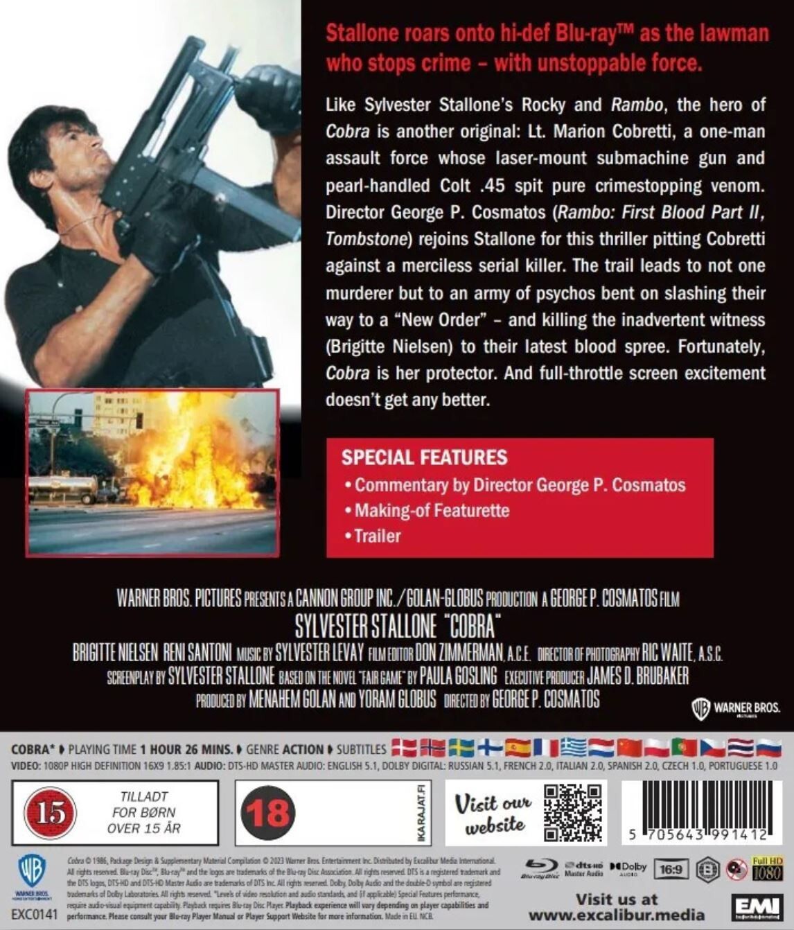 COBRA (1986) Sylvester Stallone Blu-Ray BRAND NEW (USA Compatible)