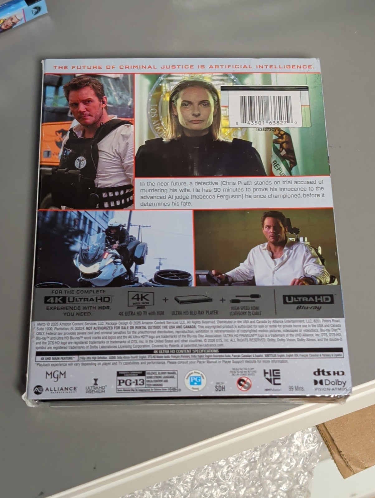 BRAND NEW *MERCY* CHRIS PRATT 4K ULTRA HD BLU-RAY W/SLIPCOVER