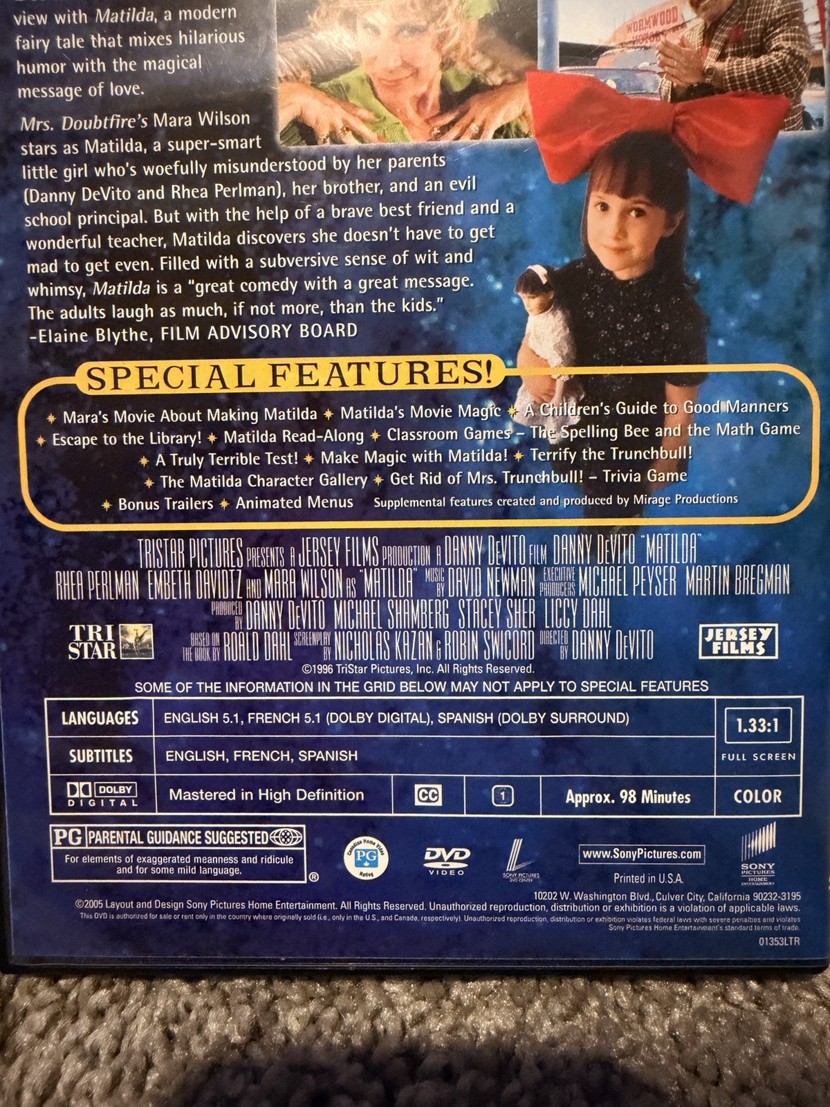 Sony Pictures Home Ent Matilda Special Edition DVD Full Screen PG 98 Min R1