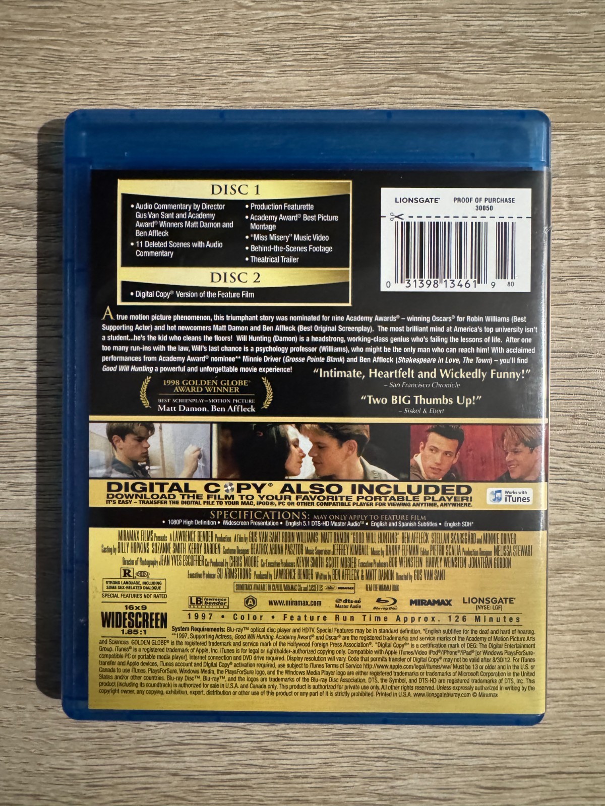 GOOD WILL HUNTING (Blu-ray) Robin Williams Matt Damon Ben Affleck LIKE NEW