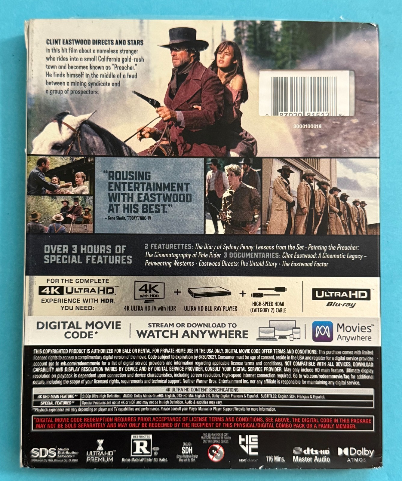 Pale Rider 4K UHD Blu-ray New/Sealed (slipcase wear) Code exp 6 30/27