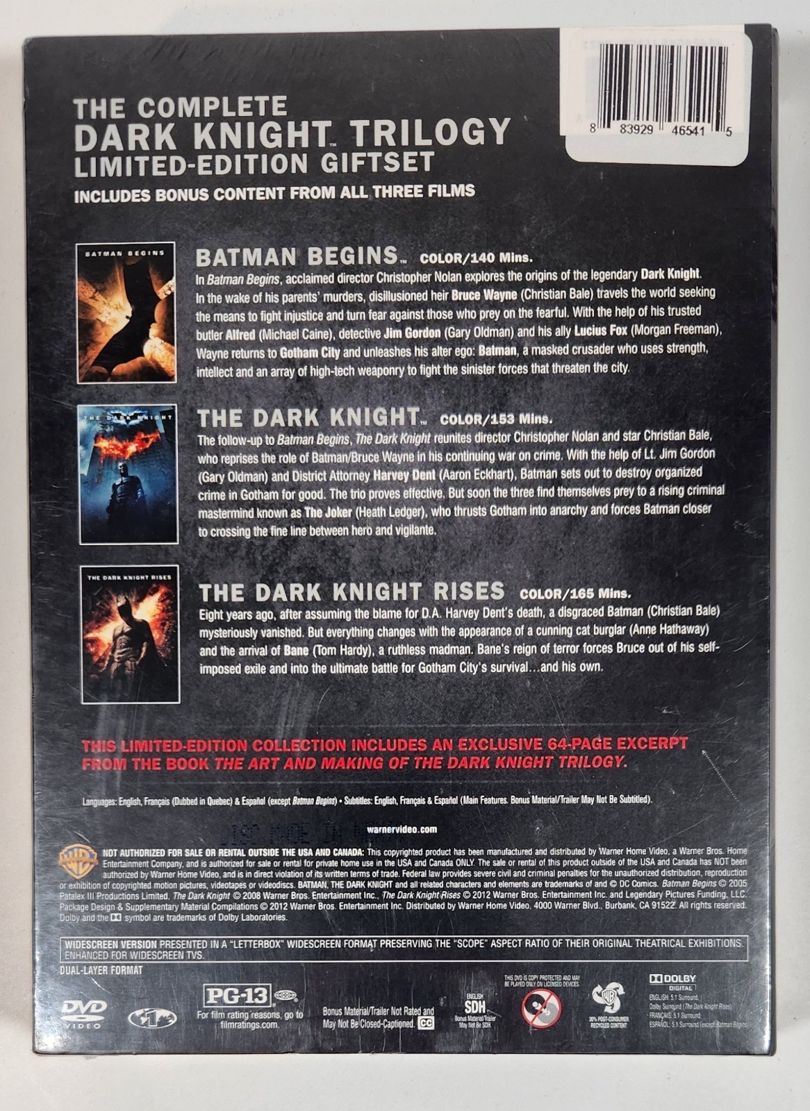 The Dark Knight Trilogy (DVD, 2012, 3-Disc Set, Limited Edition Gift Set) SEALED