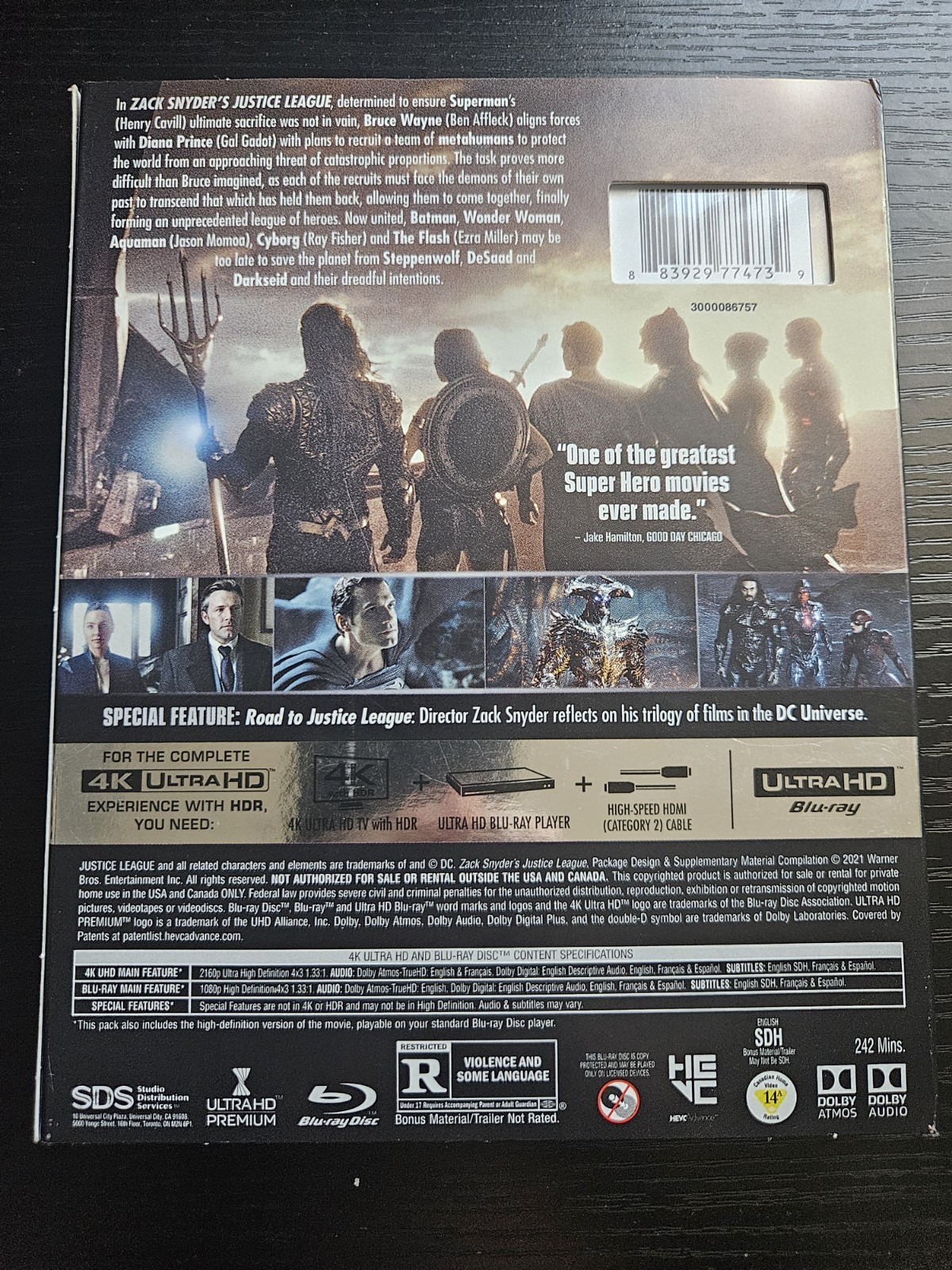 Zack Snyder’s Justice League 4K Ultra HD Blu-ray 2-Disc w/ Slipcover DC
