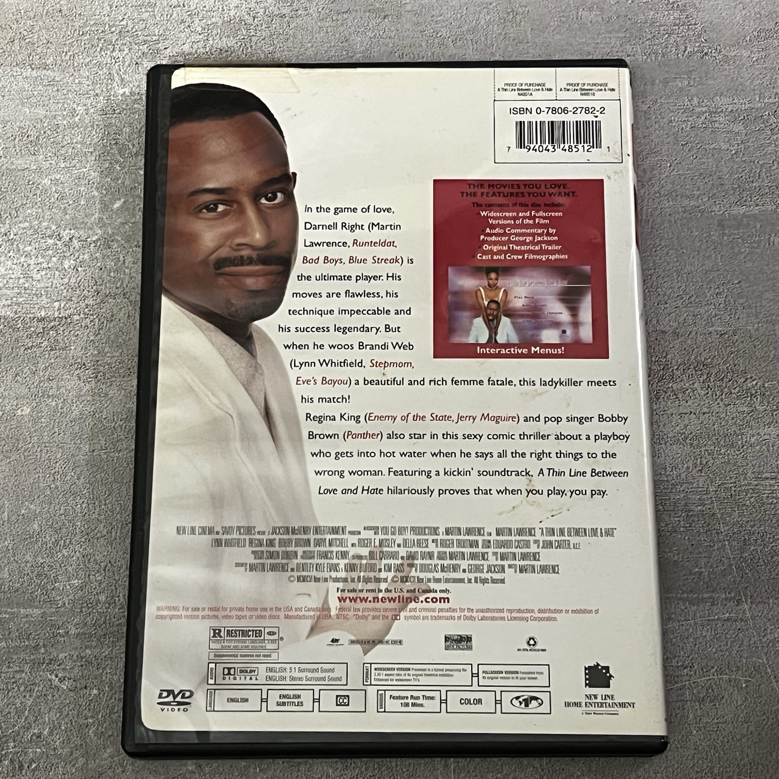 A Thin Line Between Love & Hate (DVD 1996) Martin Lawrence • Comedy ••
