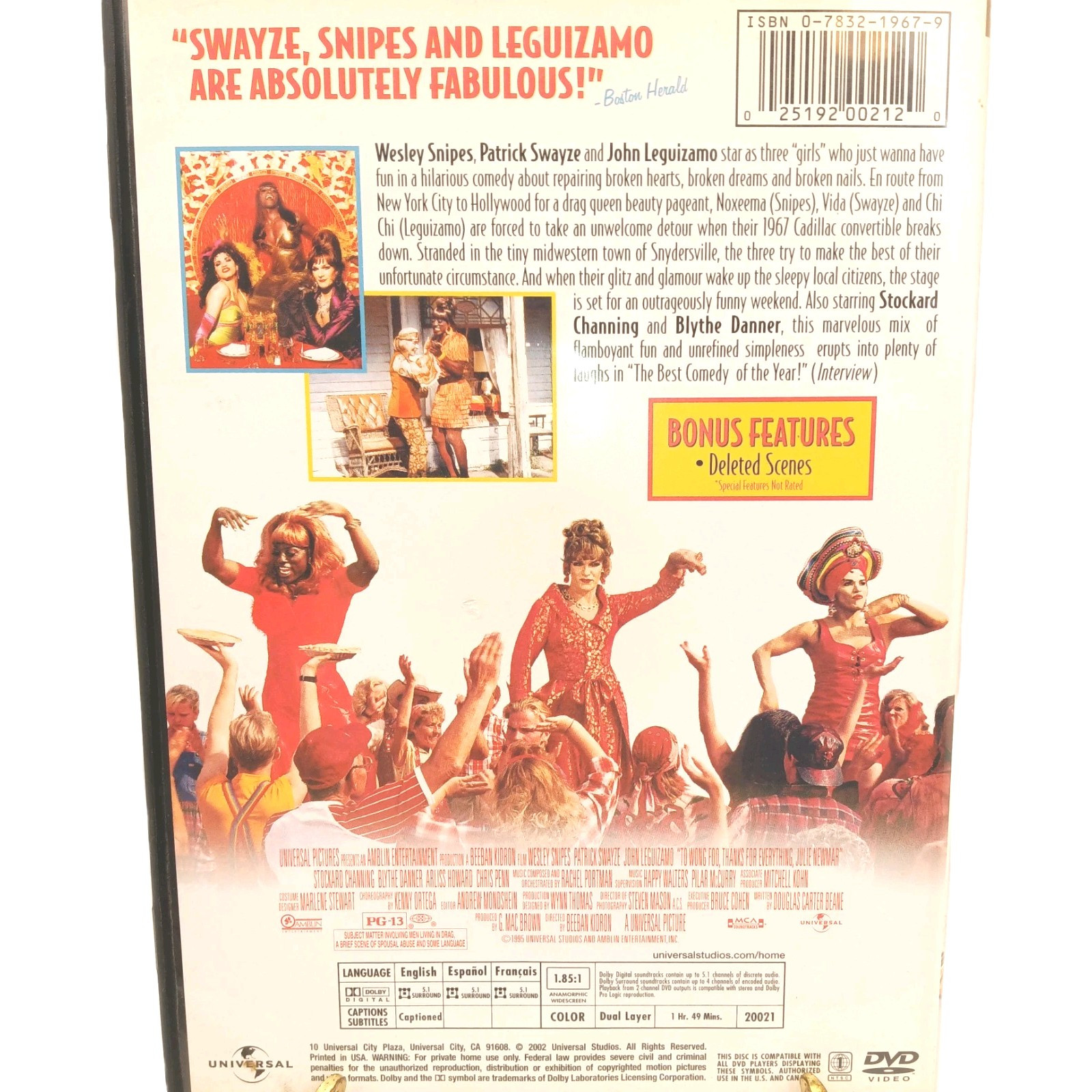 To Wong Foo Thanks for Everything Julie Newmar Snipes, Swayze, Leguizamo DVD
