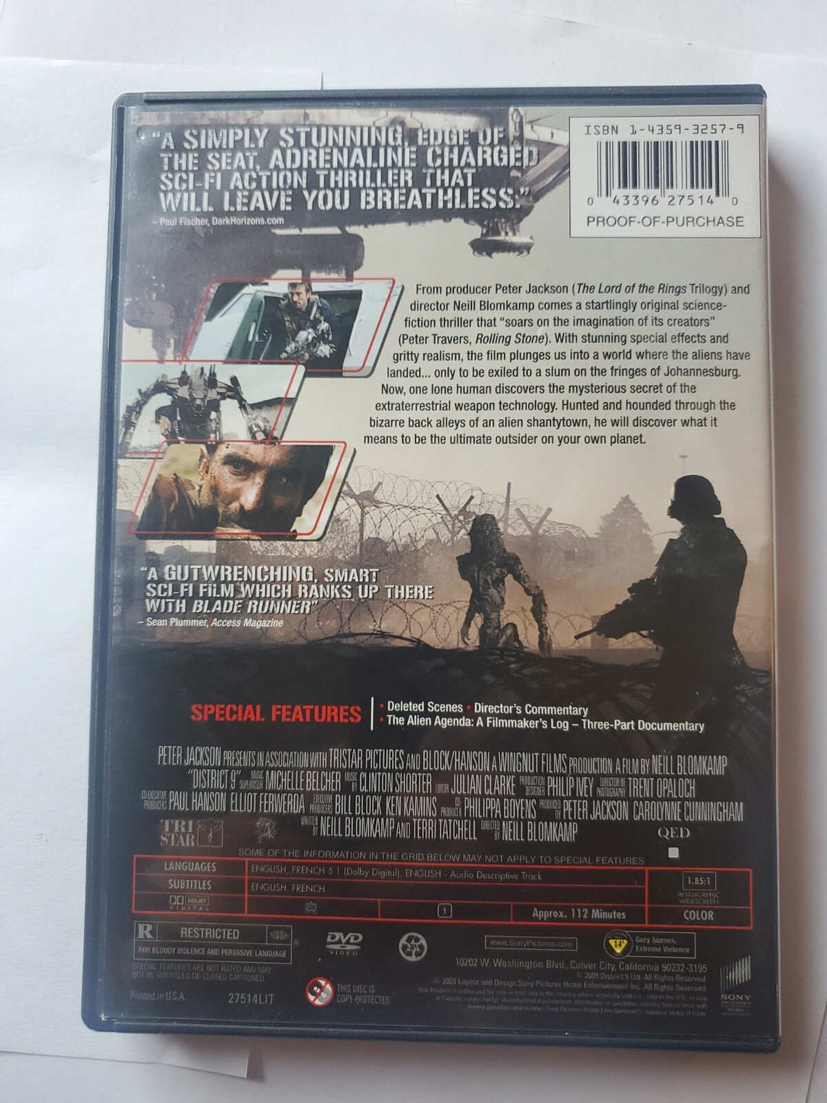 District 9 DVD 2009 Sci Fi Movie Widescreen Neill Blomkamp Copley