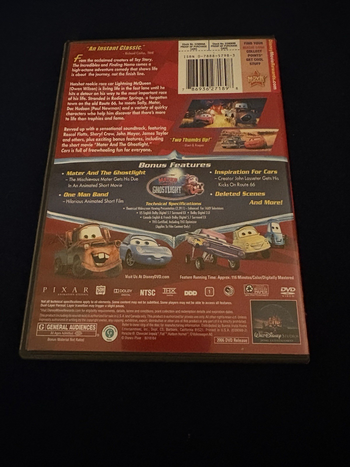 Disney Pixar Cars DVD Widescreen Deleted Scenes G 2006 116 Min English Region 1