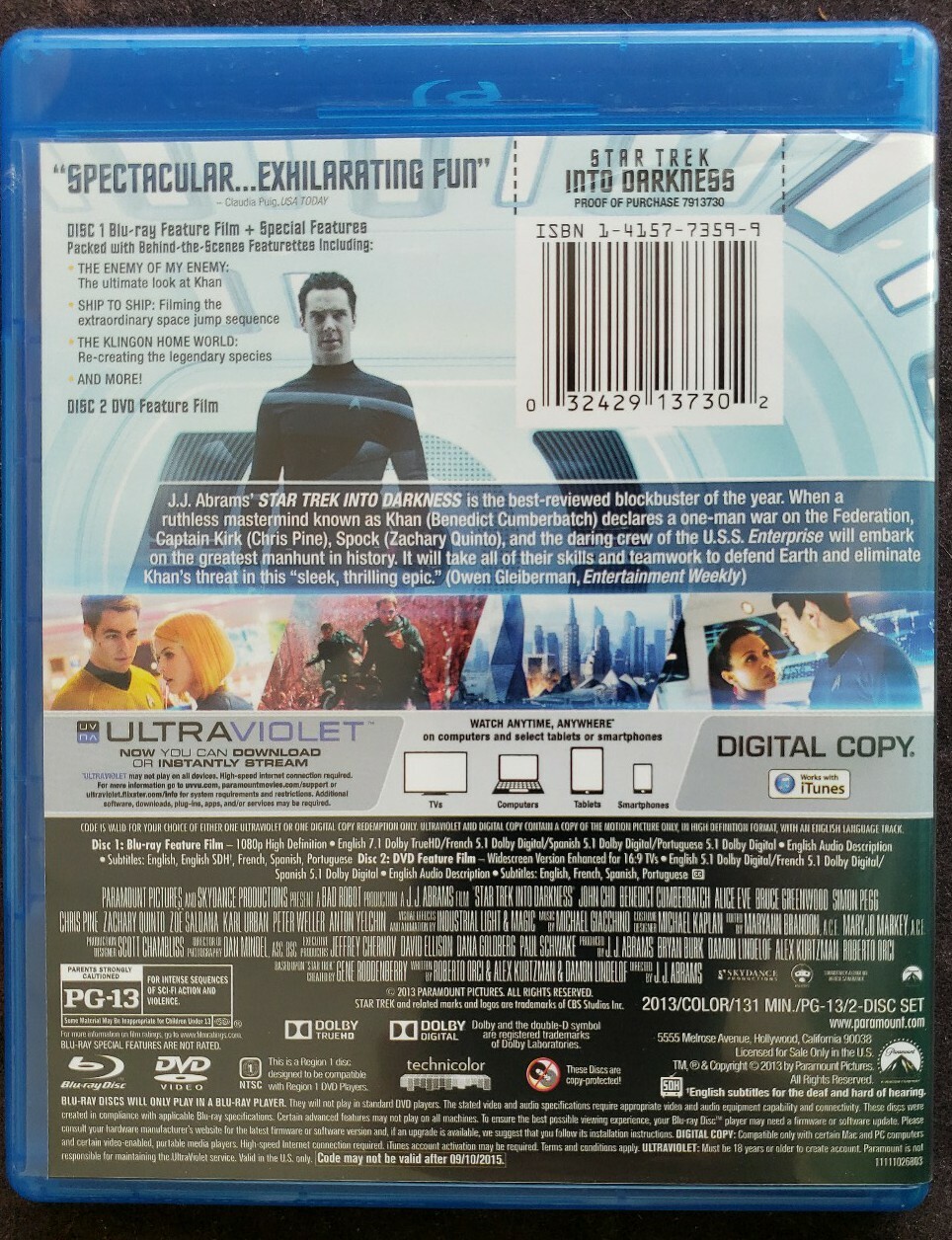 Star Trek Into Darkness Blu-ray Disc 2013 2-Disc Set 100% Guaranteed Like New