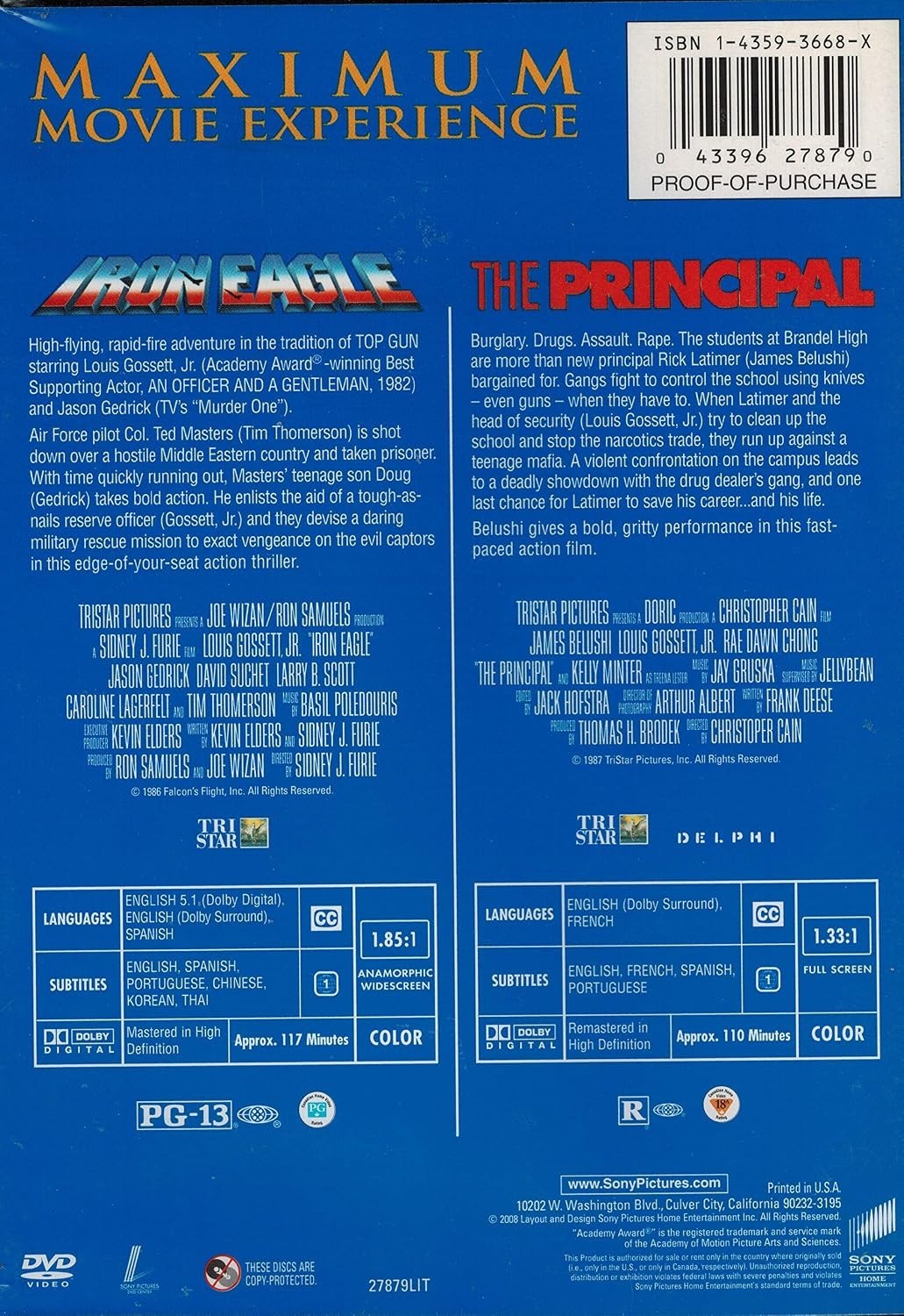 Iron Eagle & The Principle DVD 2 Pack Set Louis Gossett Jr and John Belushi