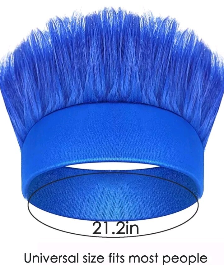 6pcs Blue Hair Costume Sport Fans Wild Hair Troll Wig Party 3 Hair + 3 Headbands
