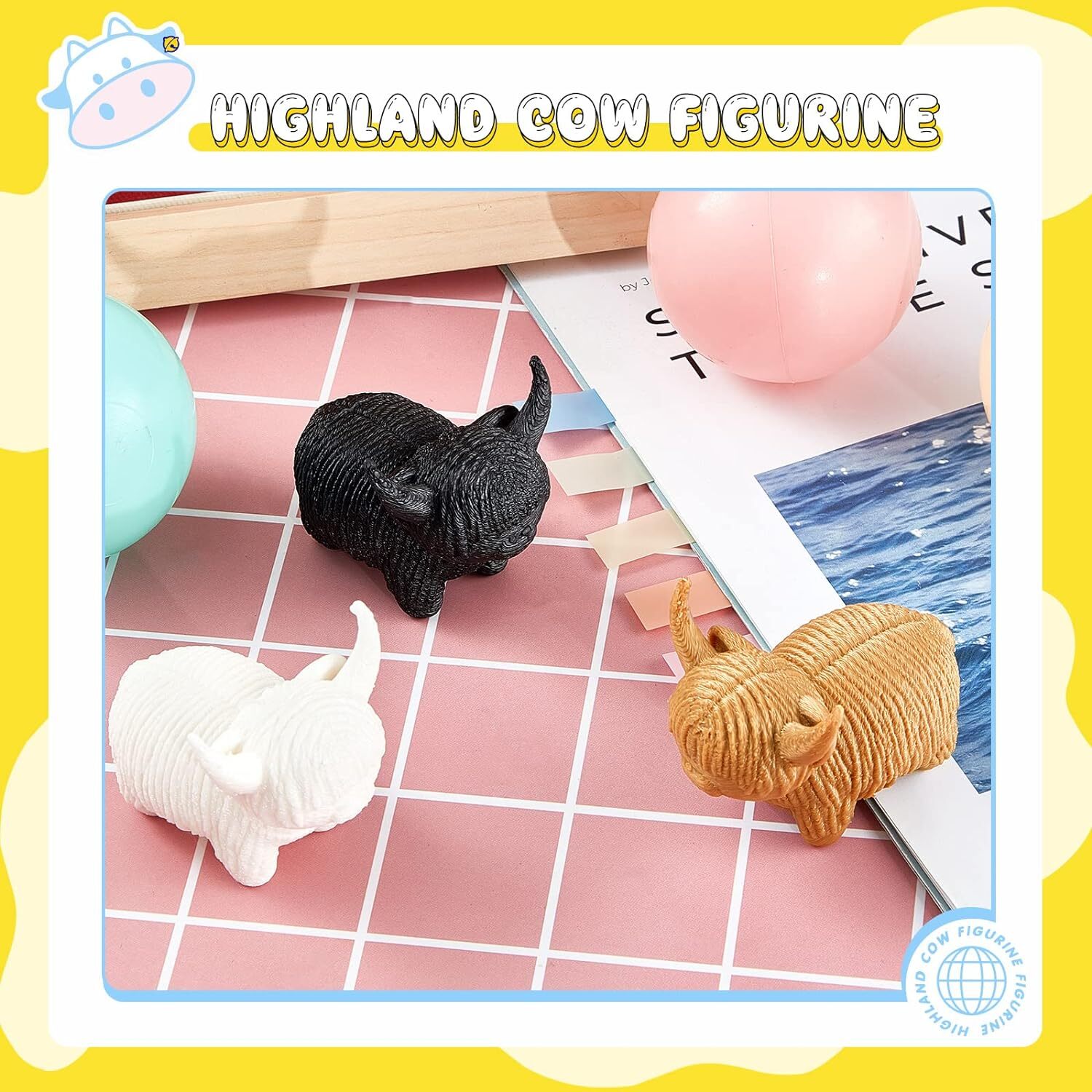 Henoyso 3 Pcs Highland Cow Figurine Decor Gift Cow…