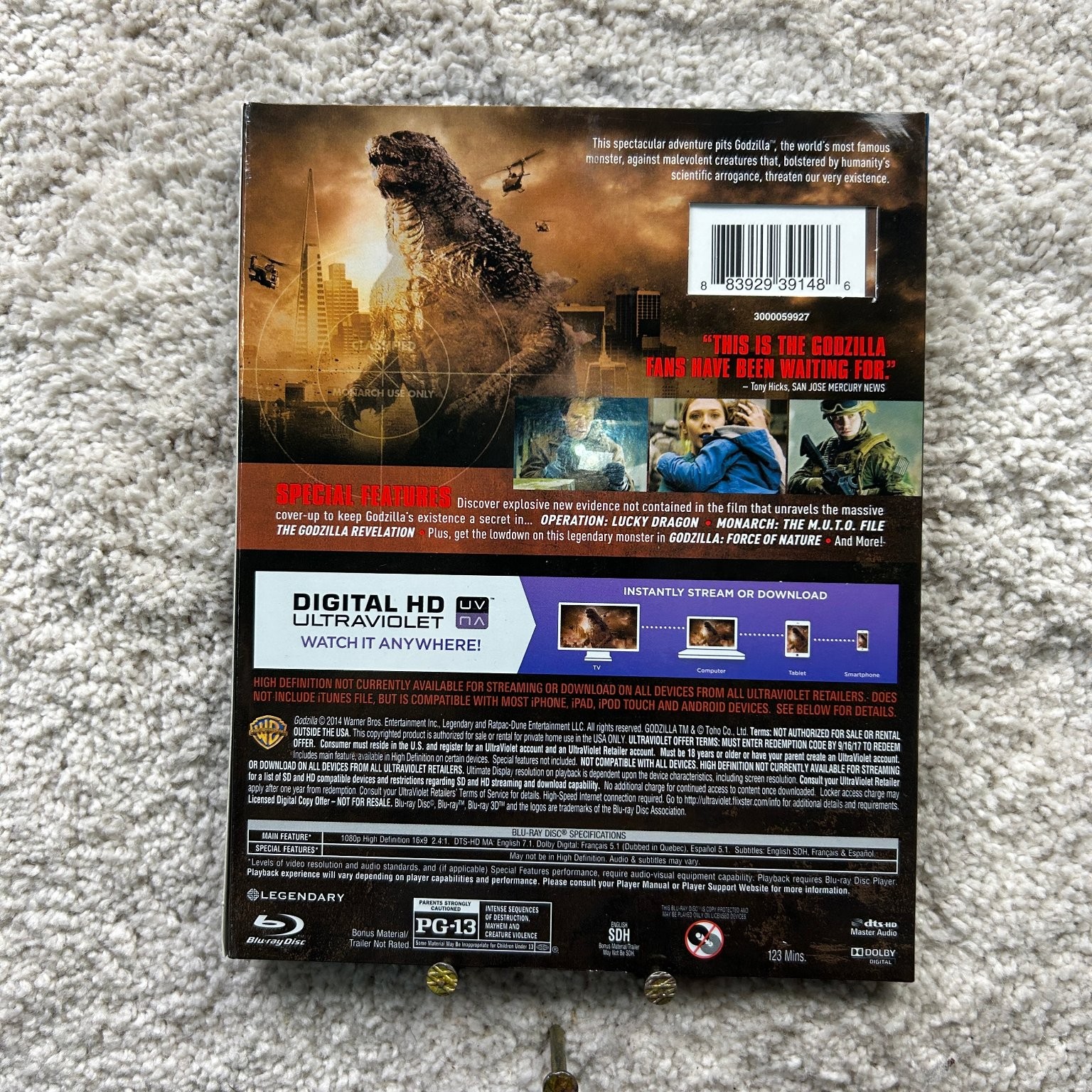 Godzilla Blu-ray DVD 2014 Gareth Edwards Bryan Cranston Elizabeth Olsen Action