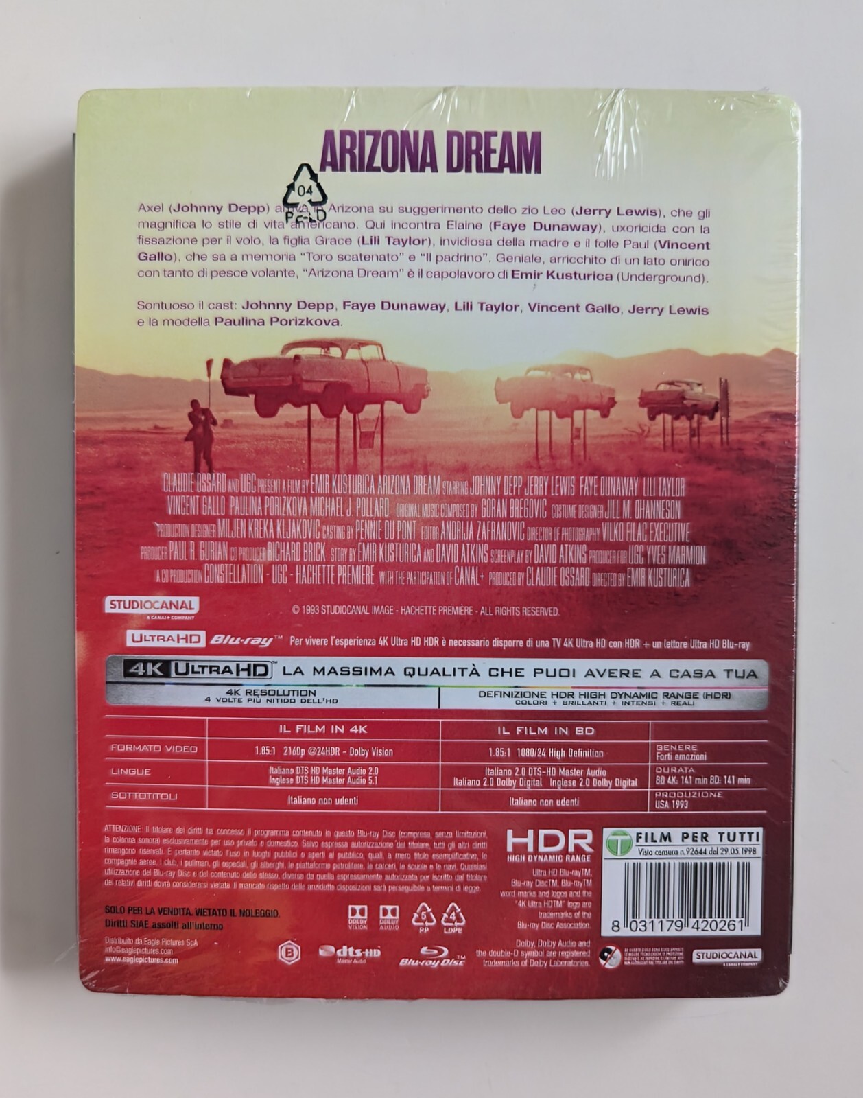 StudioCanal Eagle Pictures – Arizona Dream 1993 4K UHD + Blu-ray Italian Import