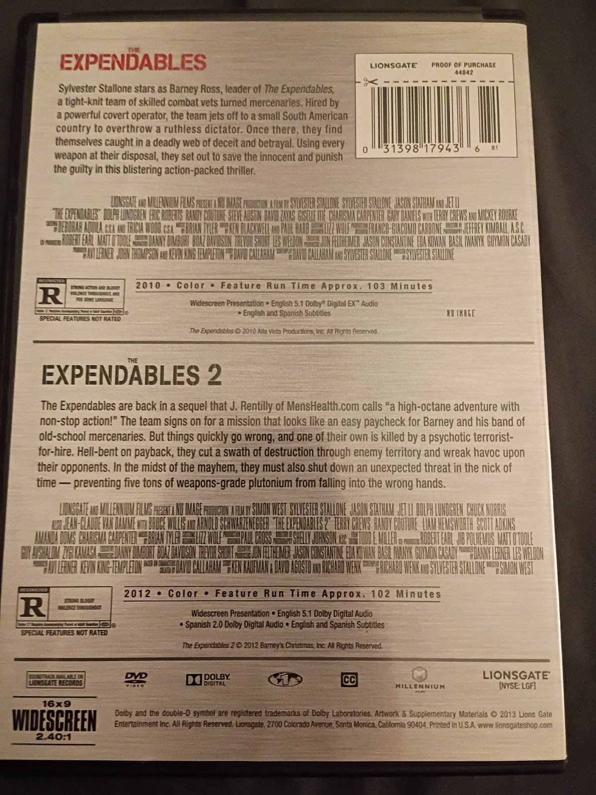 THE EXPENDABLES 1 & 2 – Double Feature DVD Sylvester Stallone Widescreen