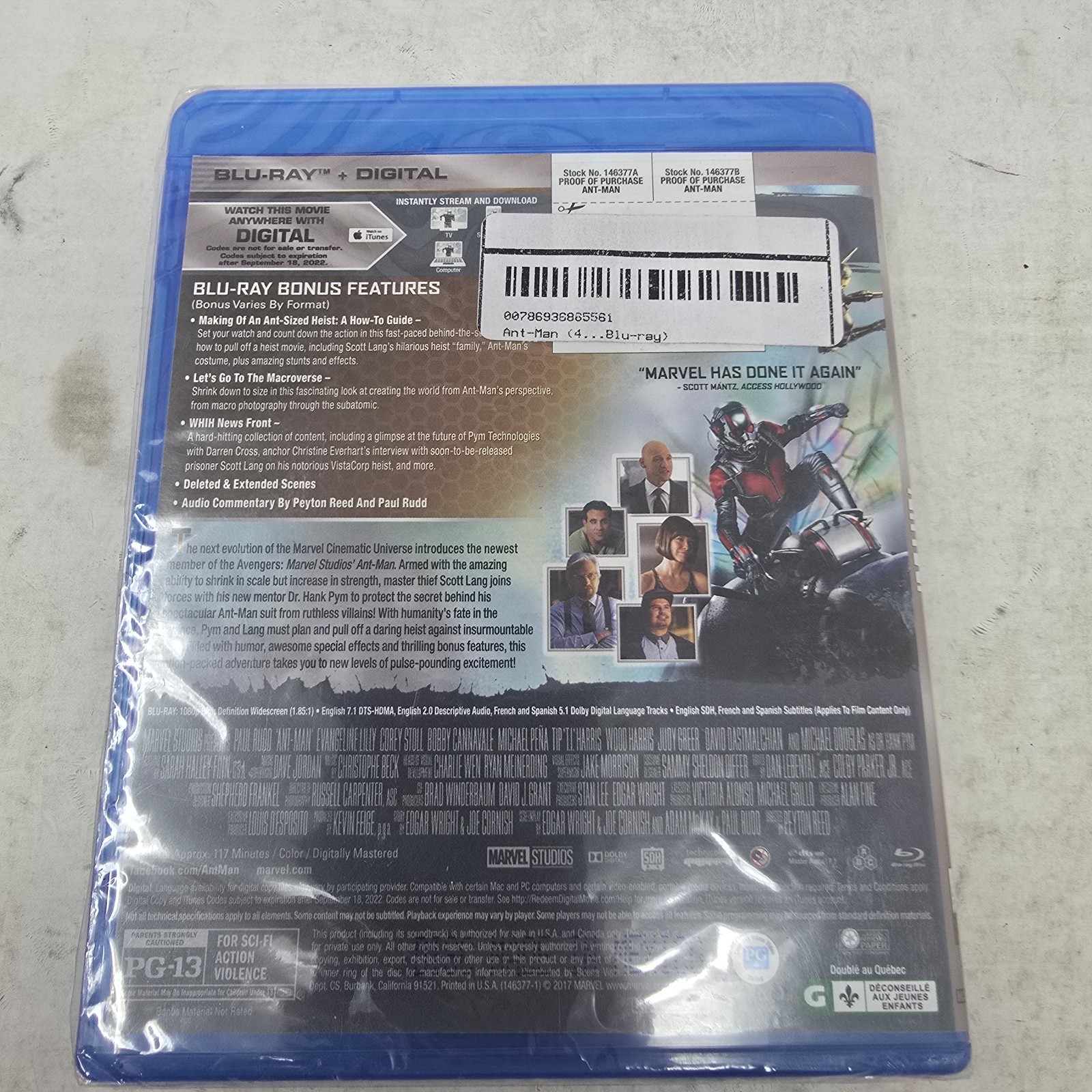 Ant-Man (Blu-Ray Digital 2017) Marvel Avengers Paul Rudd Brand New