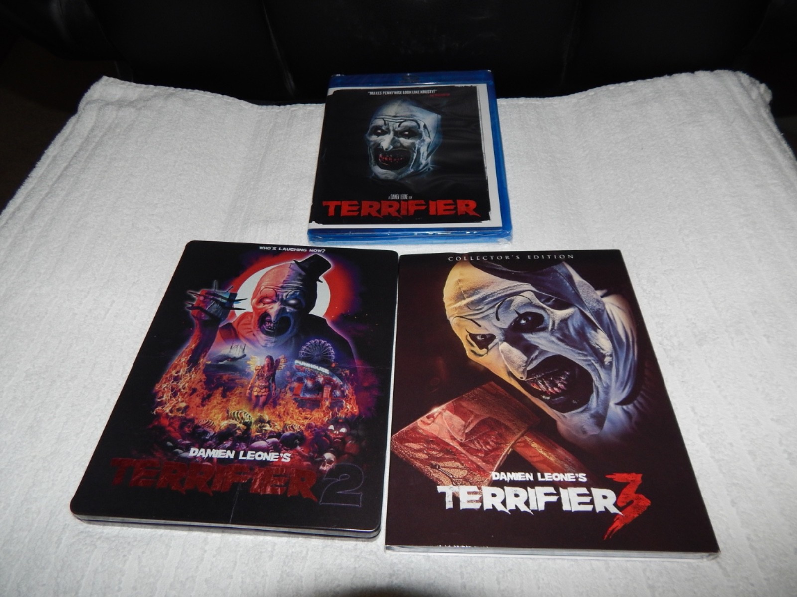 TERRIFIER 1 2 3 BLU RAYS STEELBOOK SLIPCOVER ALL HALLOWS EVE ORIGIN MOVIE READ