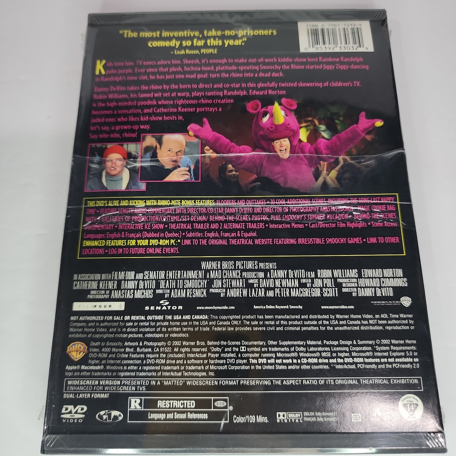 New Sealed 2002 Death to Smoochy DVD Robin Williams Danny DeVito Edward Norton