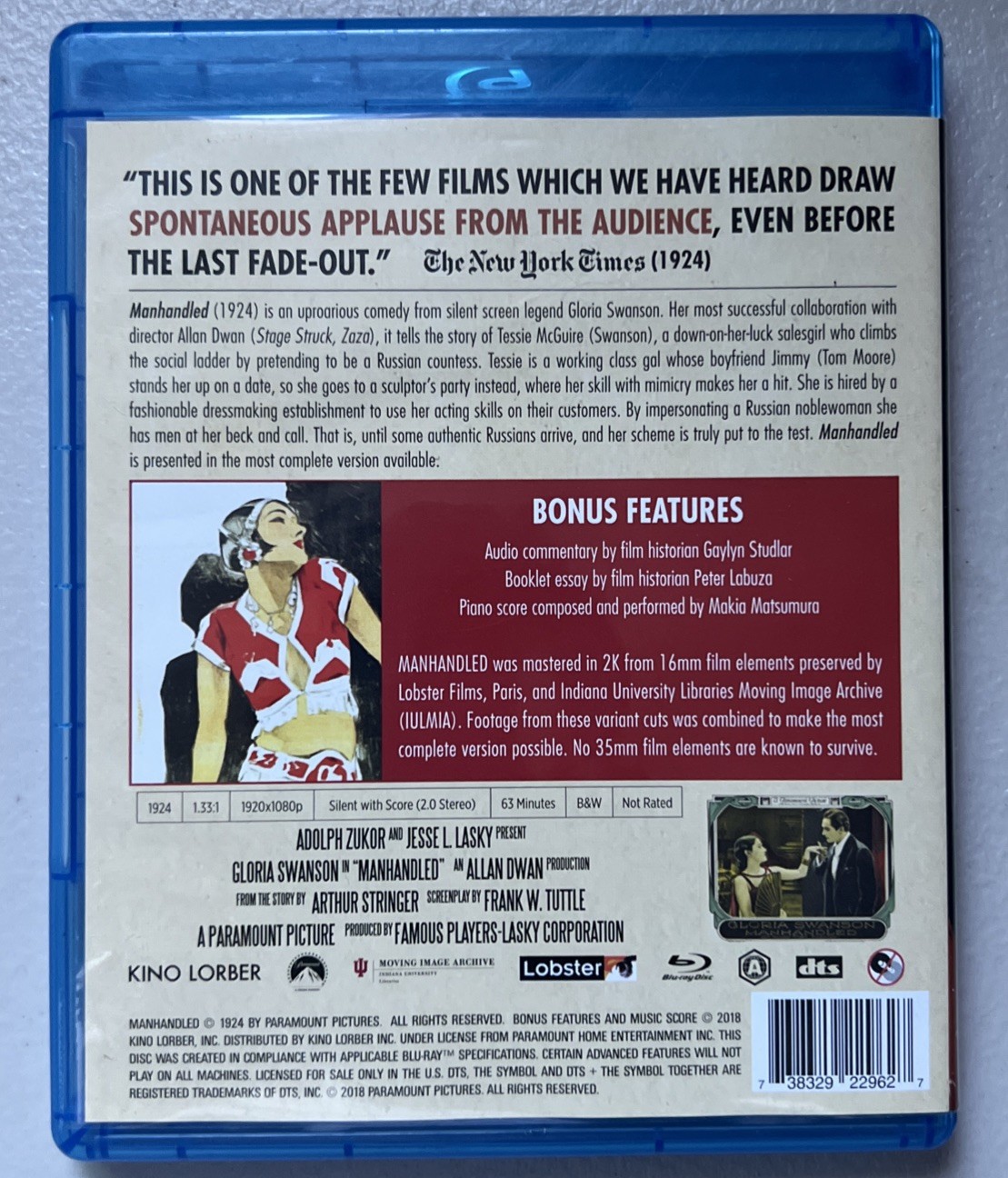 Manhandled, 1924, B&W (Kino Lorber) (Blu-ray, 2018) Gloria Swanson