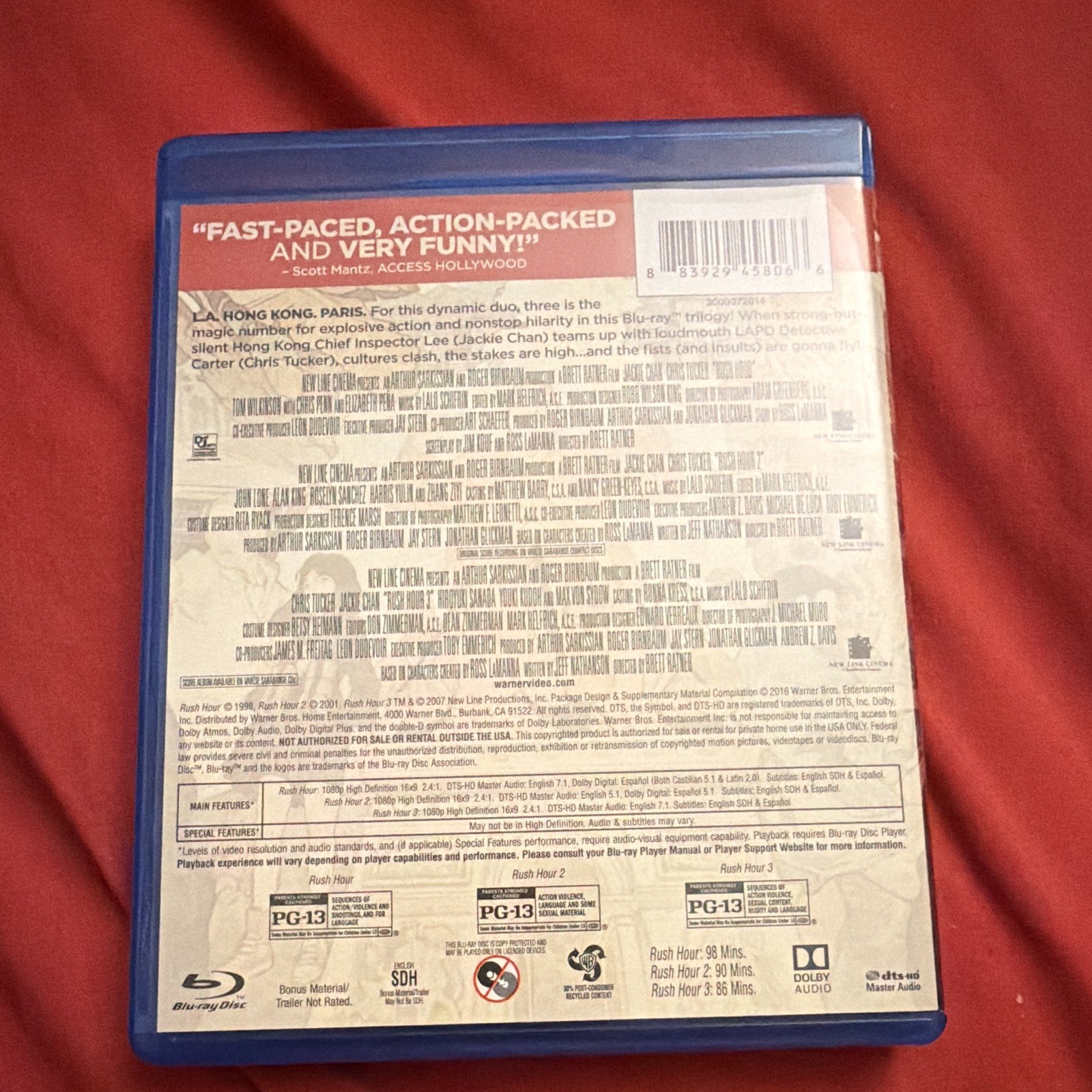 Rush Hour Trilogy Blu-ray 3-Disc Set PG-13 English Jackie Chan Bonus Material