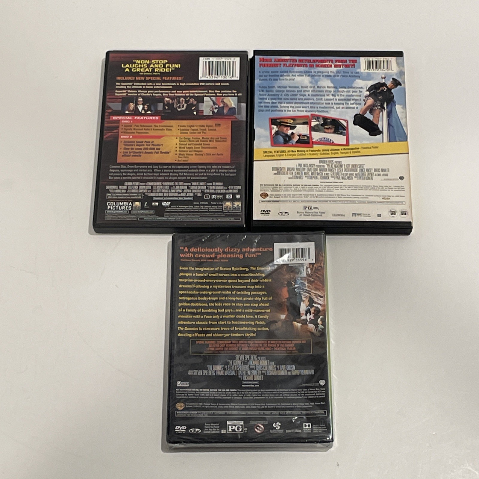 Goonies Sealed Police Academy 6 Charlie’s Angels DVD Comedy Night Movie Bundle
