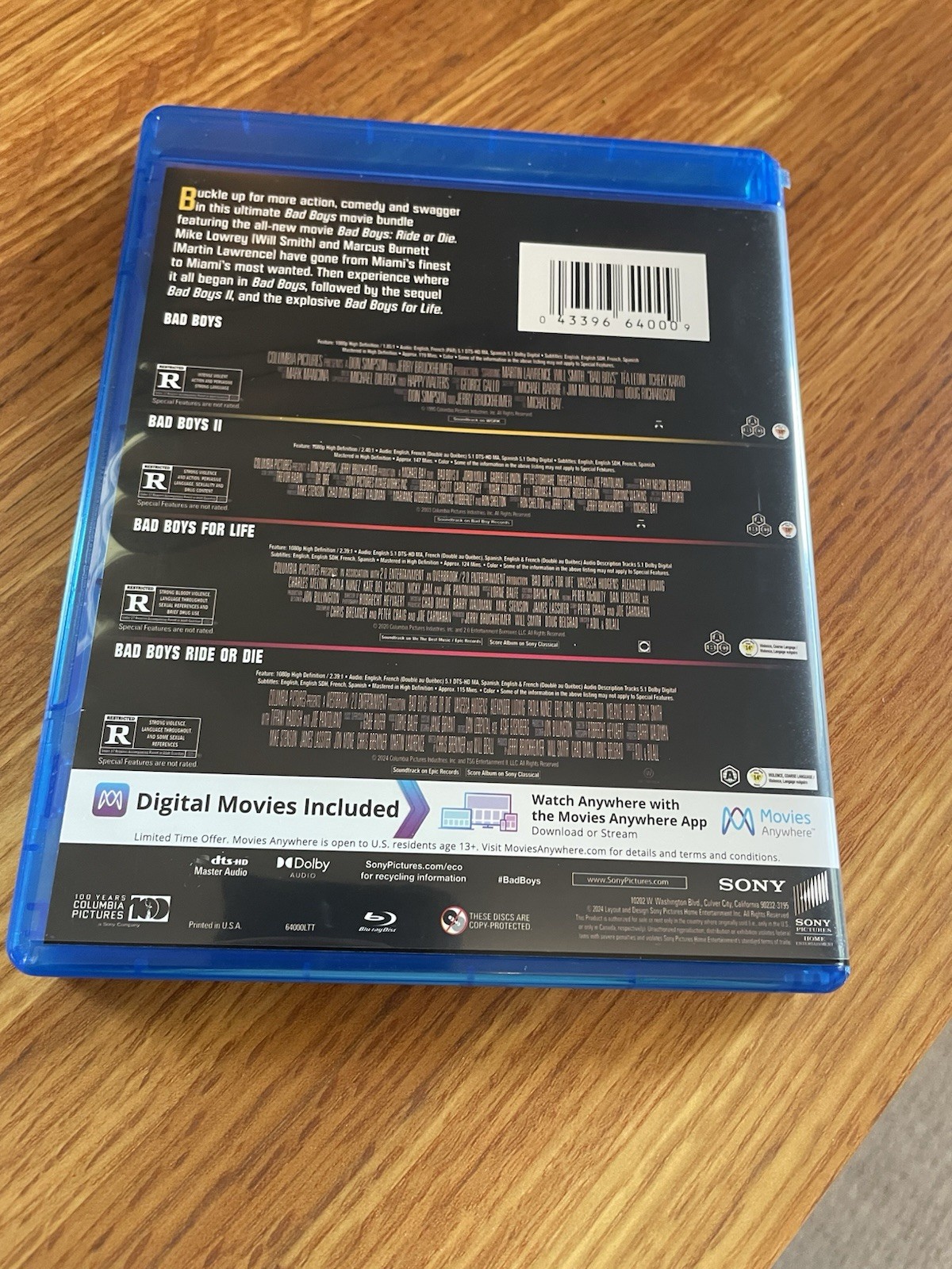 Bad Boys: 4-Movie Collection (Blu-ray, 2024) Like New No Digital