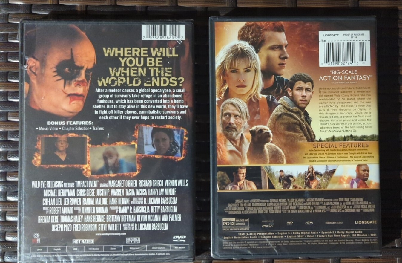 Sci-fi Double Feature “Chaos Walking” + “Impact Event” DVDs. Both Brand New!