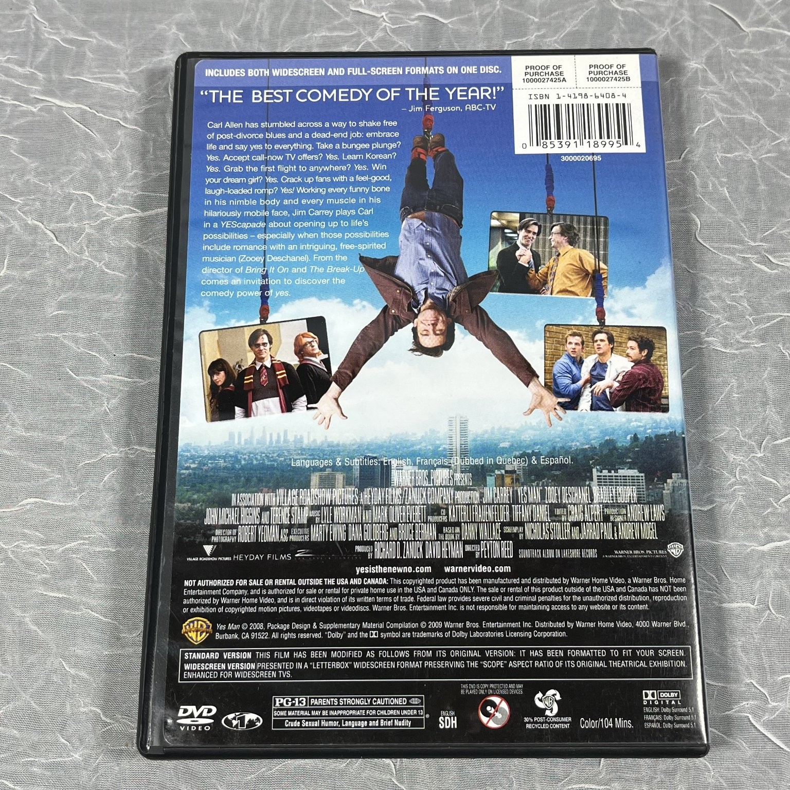 Yes Man DVD 2008 Jim Carrey Comedy Full Screen Widescreen