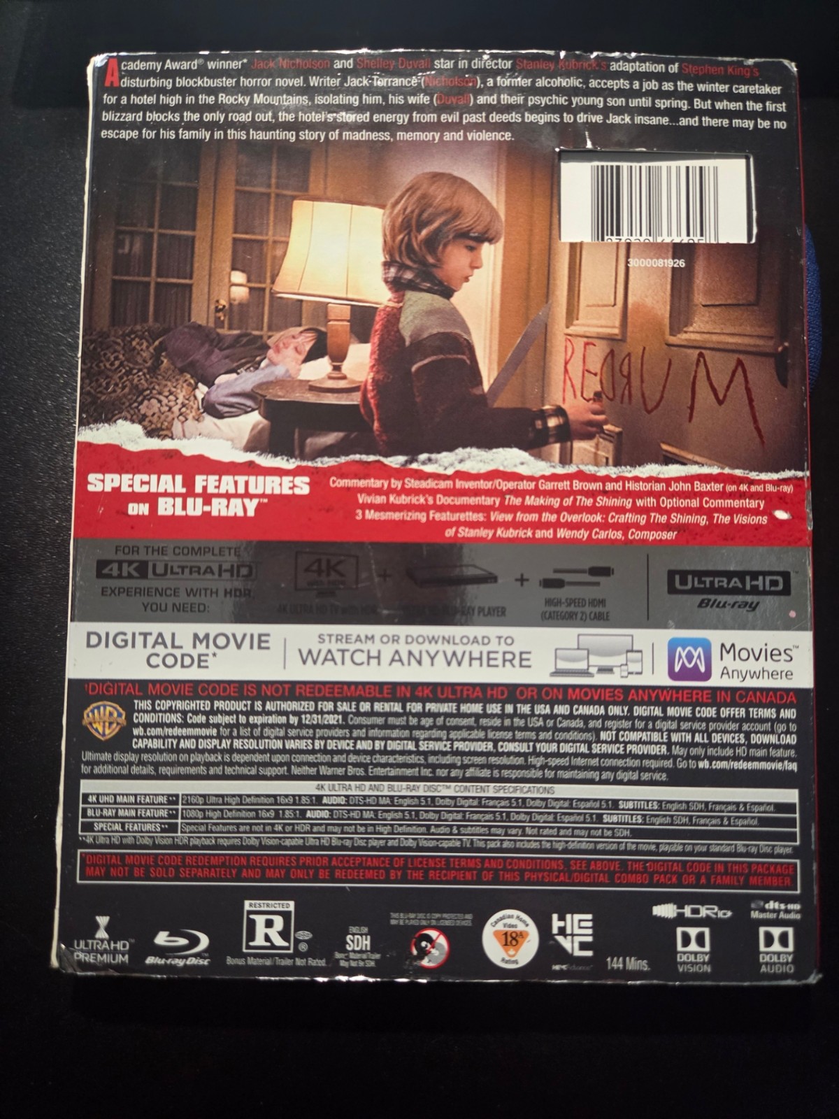 The Shining (4K UHD + Blu-ray – No Digital, 1980) Slipcover Kubrick Stephen King