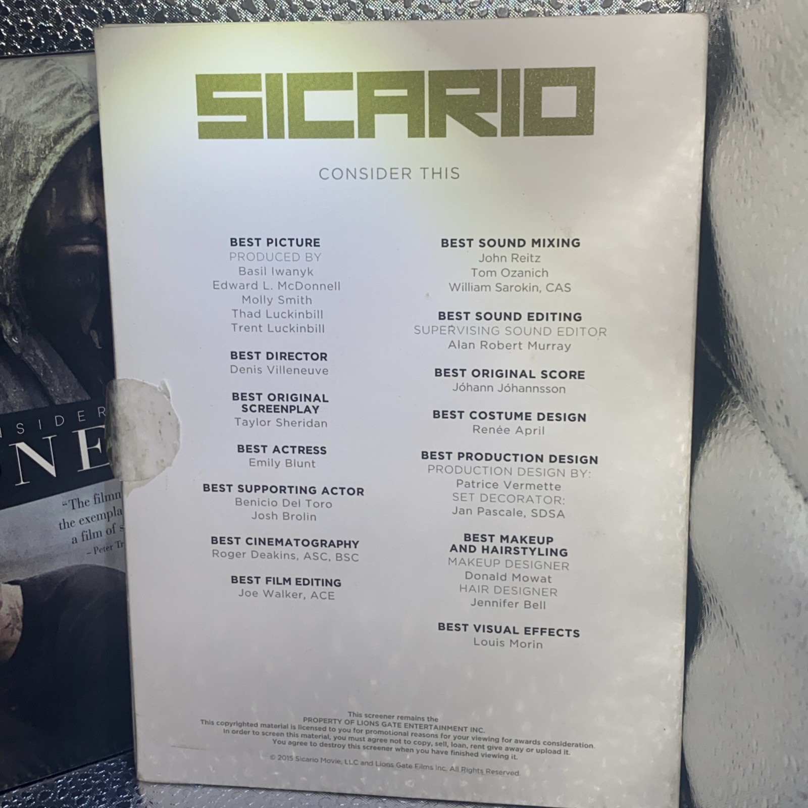 Sicario 2015 Prisoners 2013 DVD Denis Villeneuve Blunt Del Toro Brolin Jackman