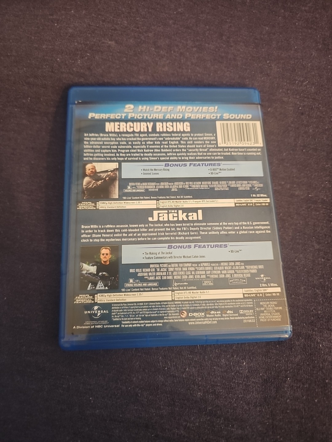 Mercury Rising The Jackal Double Feature Blu-ray
