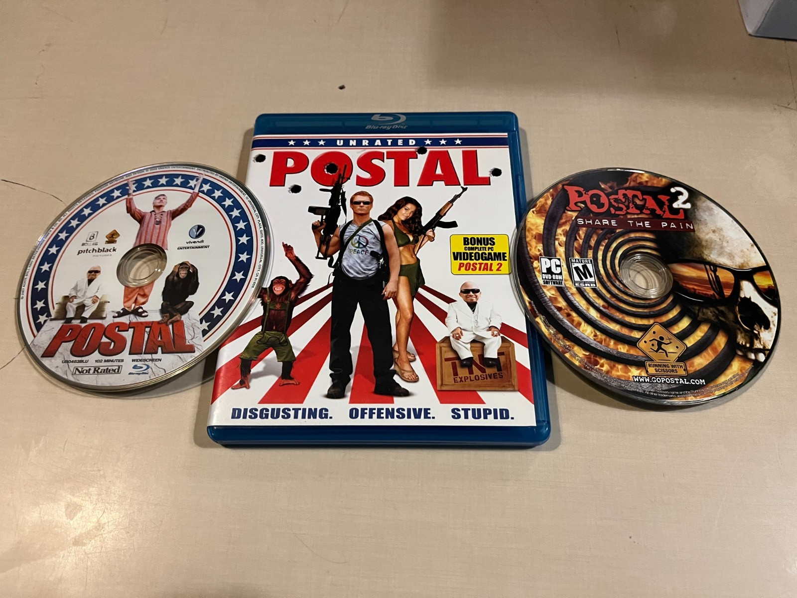 Postal Unrated Blu-ray w/ Postal 2 PC Game BONUS DISC Dave Foley Verne Troyer